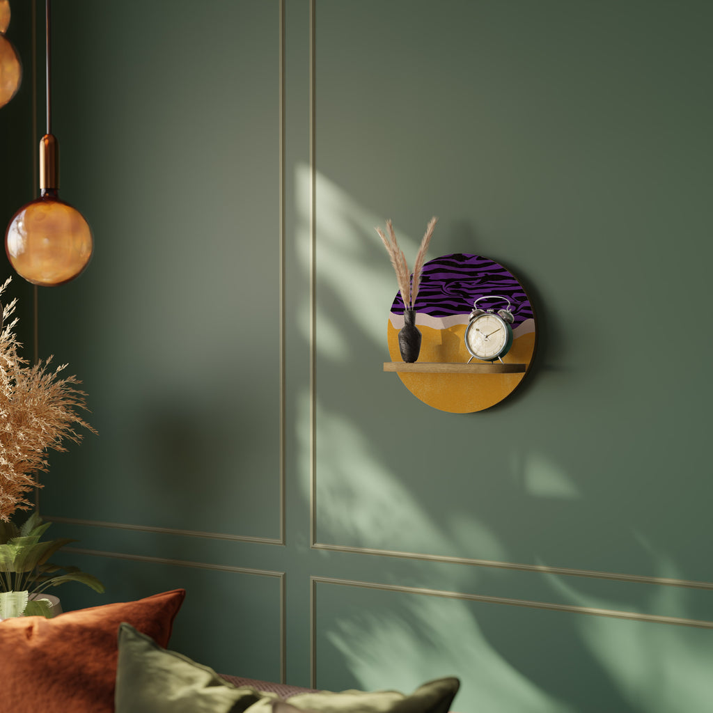 Estantería de arte redonda con borde independiente en efecto roble