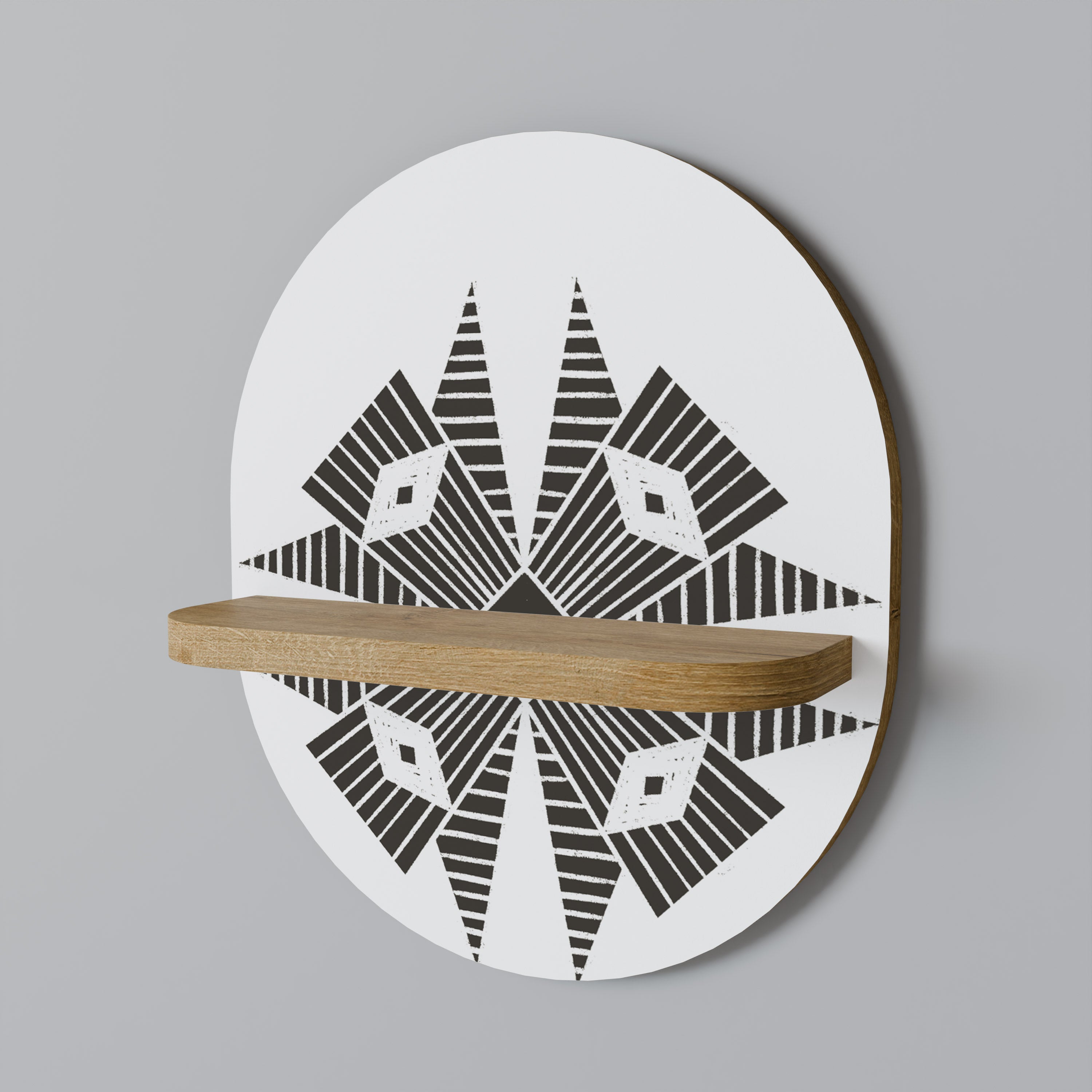 Estantería de arte ovalada MONOCROMÁTICA NEXUS con efecto roble