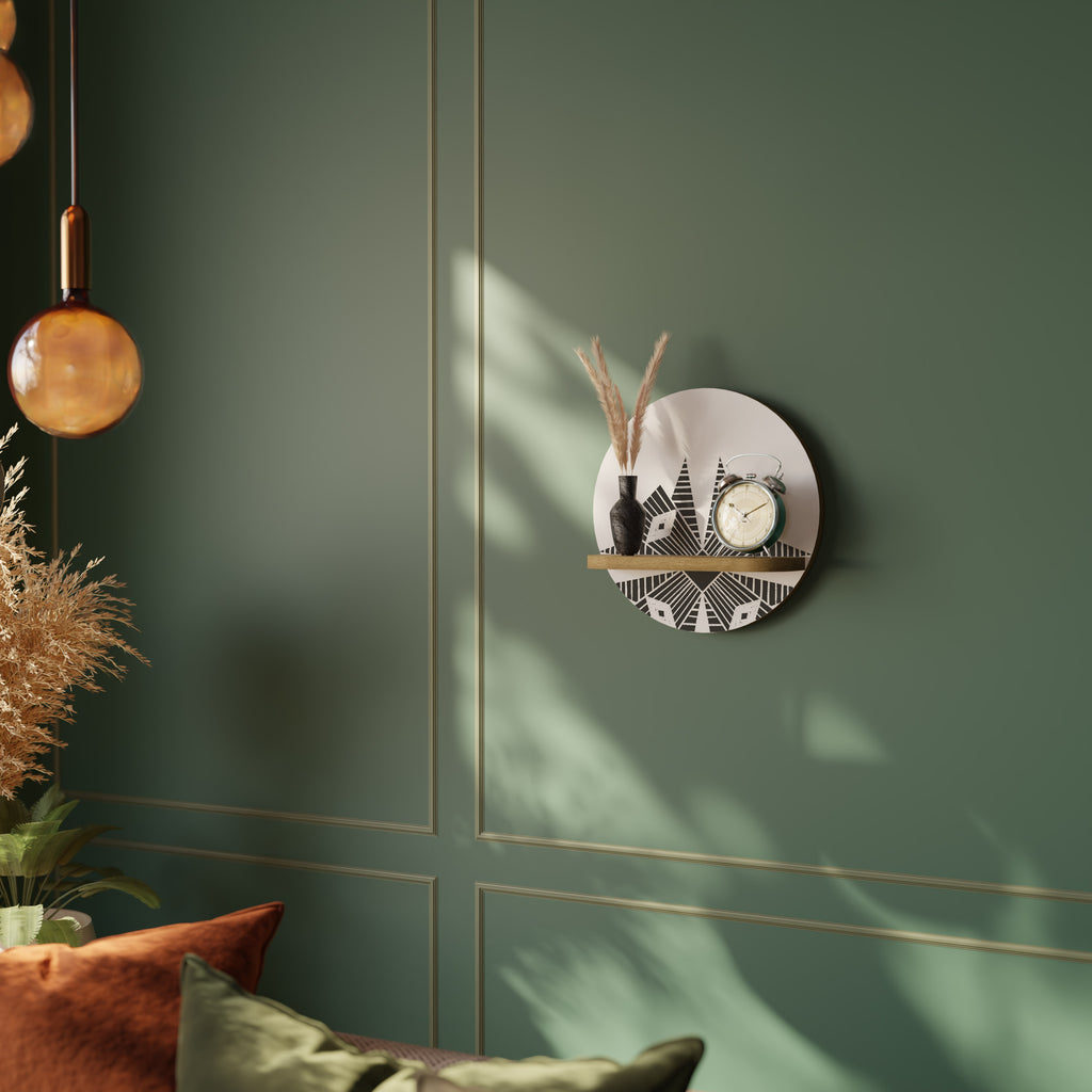 Estantería artística redonda MONOCROMÁTICA NEXUS con efecto roble