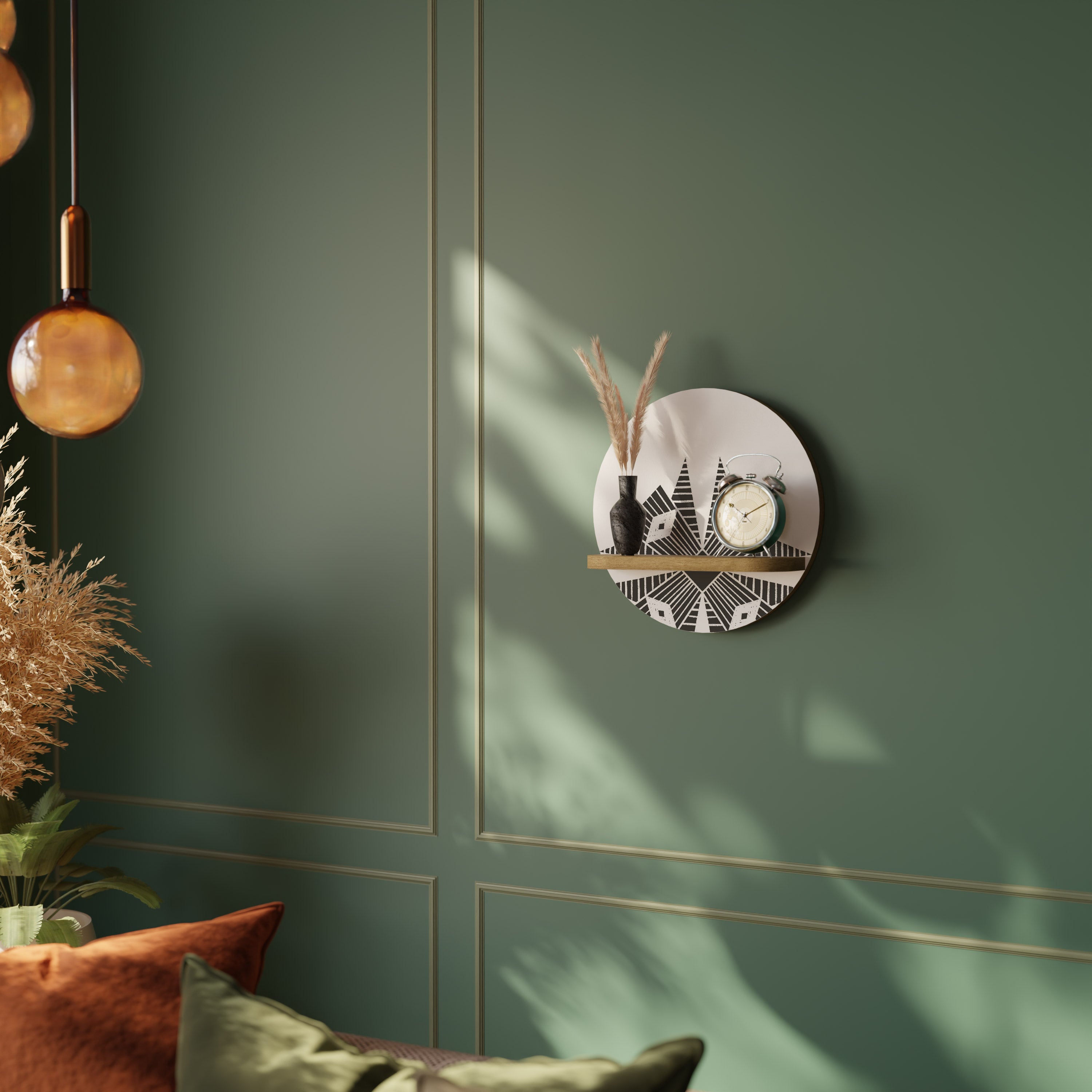 Estantería artística redonda MONOCROMÁTICA NEXUS con efecto roble