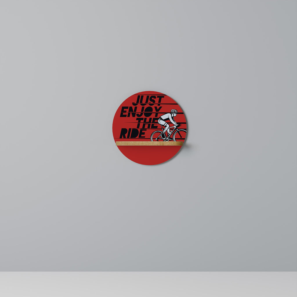 DISFRUTA DEL VIAJE Estantería de arte redonda con efecto roble