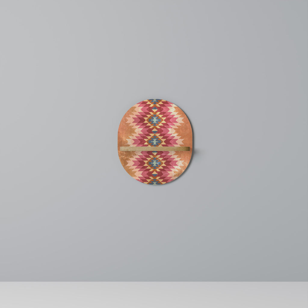 Estantería ovalada de arte folklórico indio con efecto roble