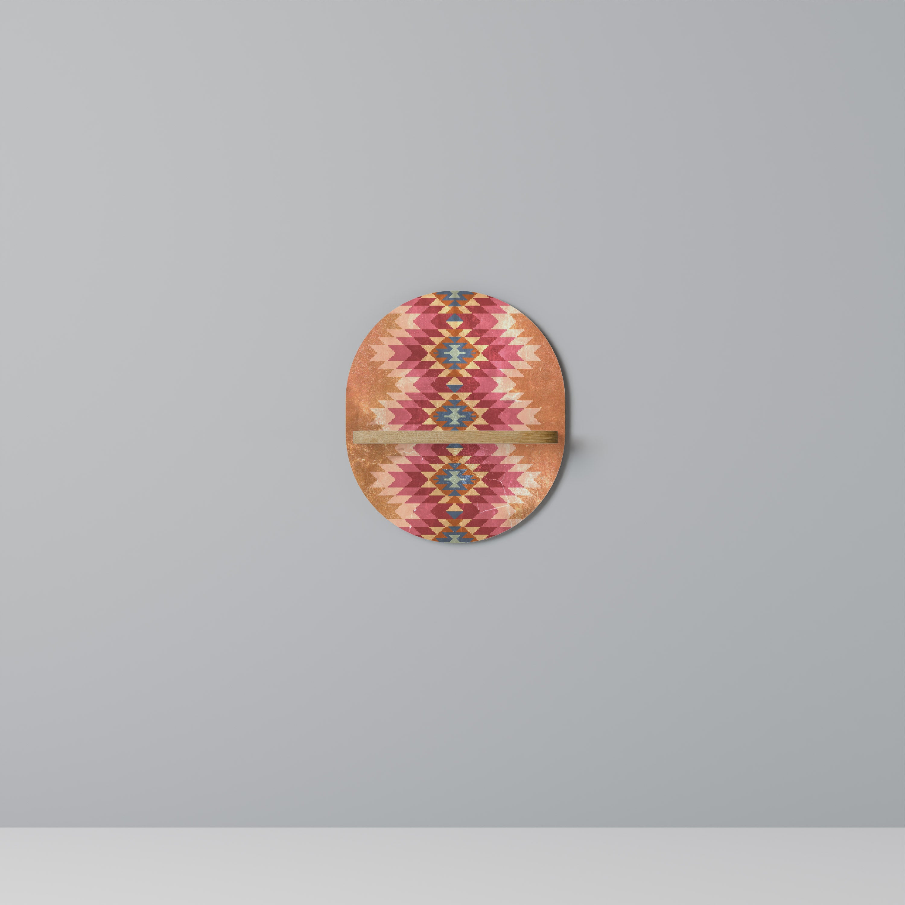 Estantería ovalada de arte folklórico indio con efecto roble