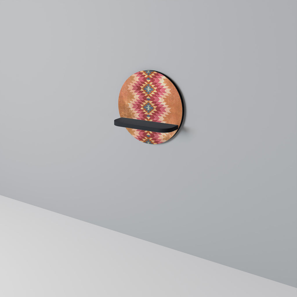 INDIAN FOLK Round Art Shelf In Black Finish