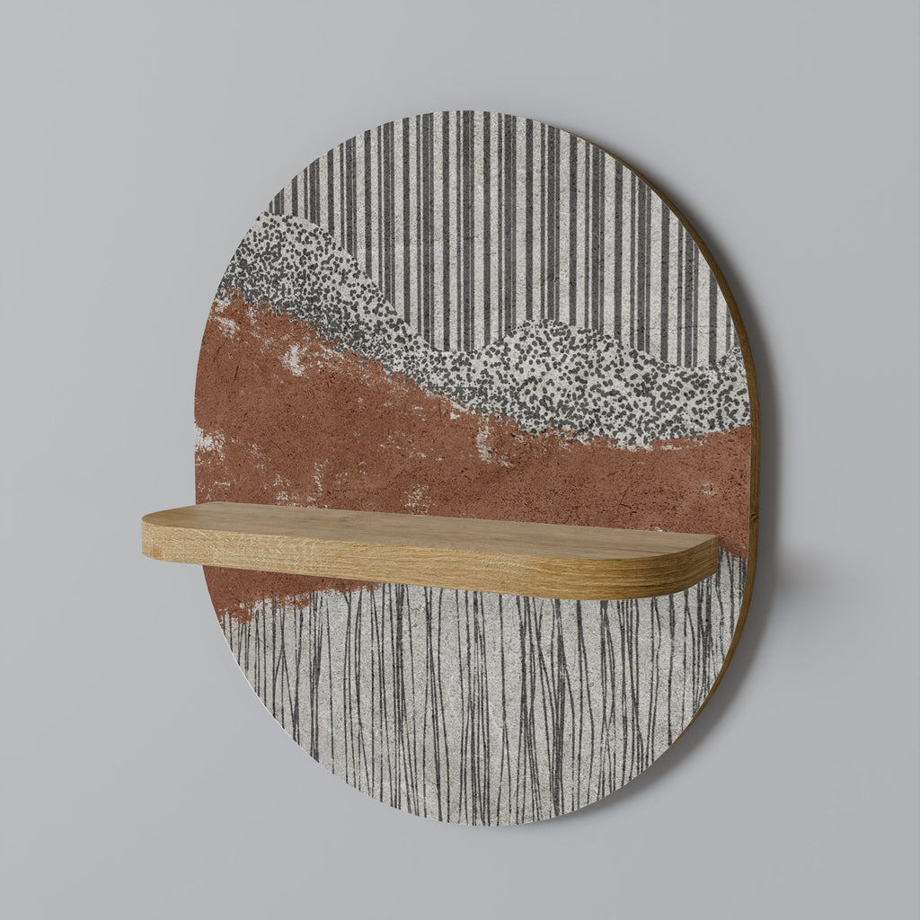 Estantería de arte ovalada STRIPED TERRAIN con efecto roble