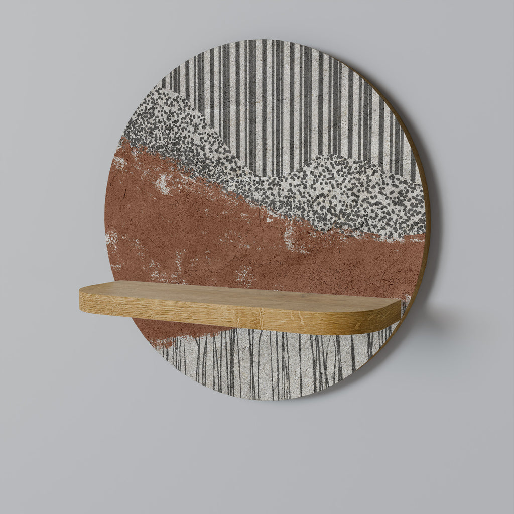 Estantería de arte redonda STRIPED TERRAIN con efecto roble