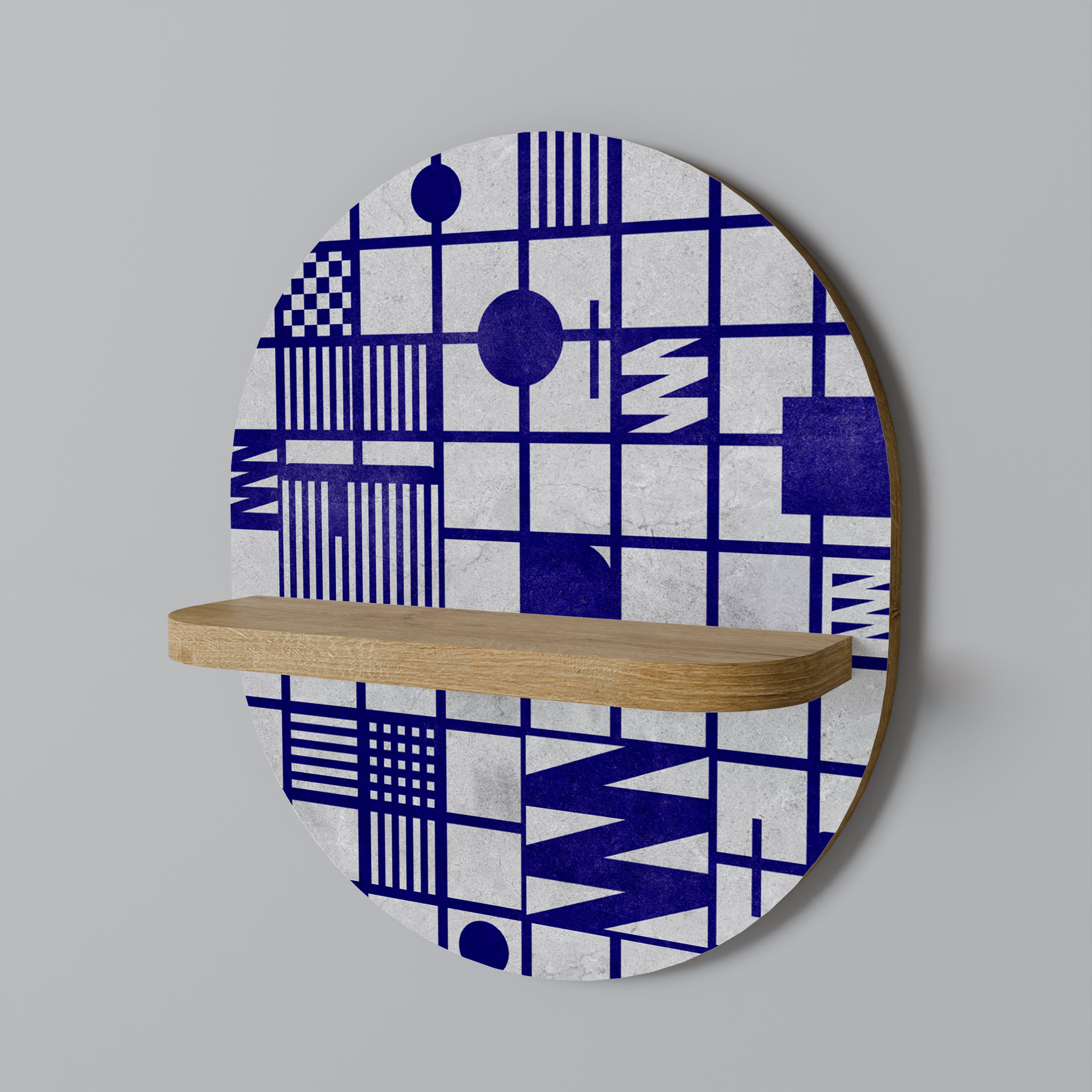 Estantería de arte ovalada THE RIGHT PLACES con efecto roble