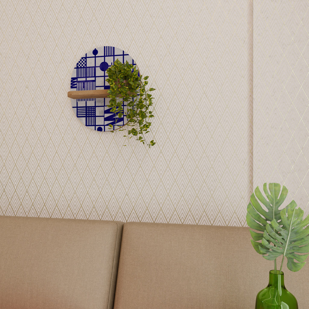 Estantería de arte ovalada THE RIGHT PLACES con efecto roble