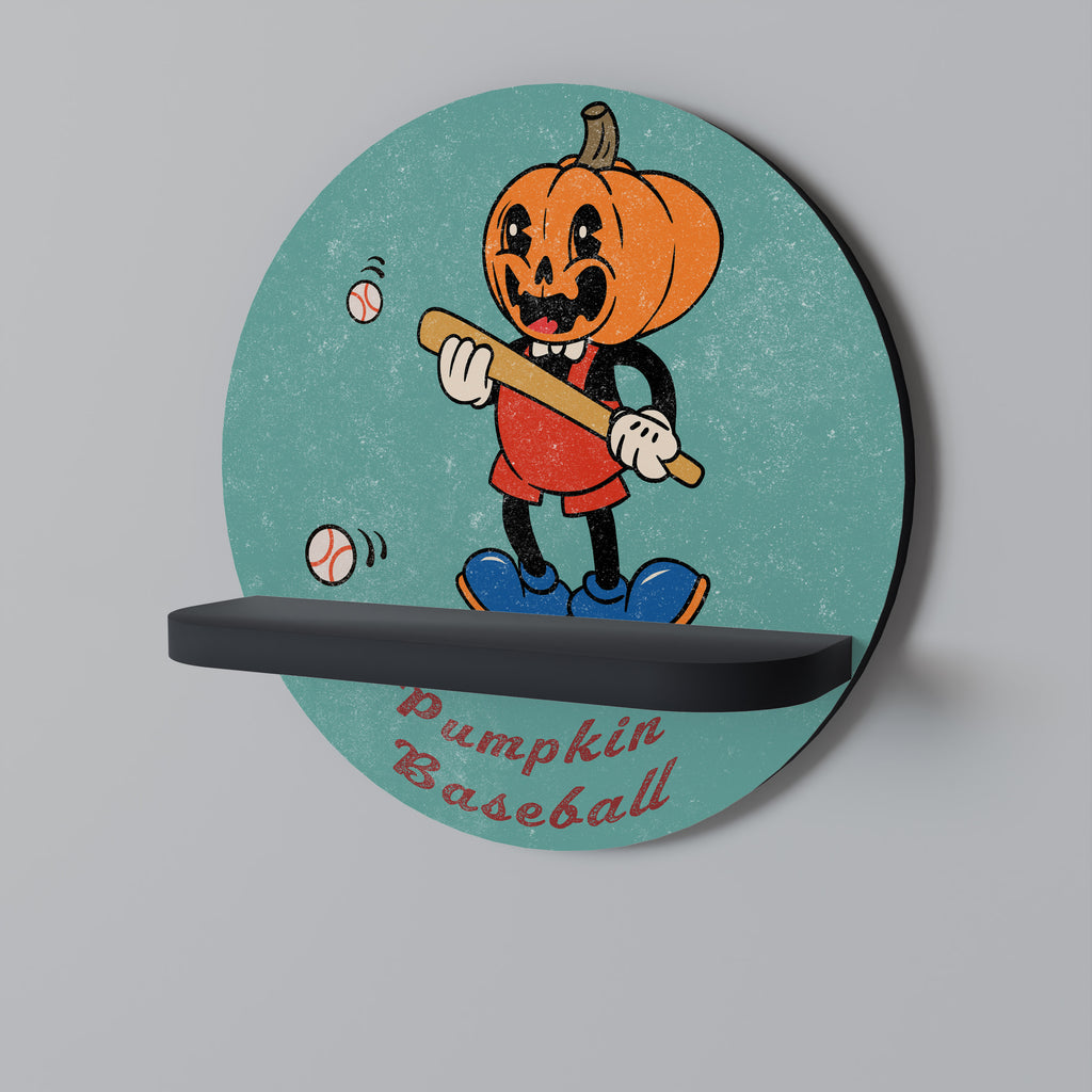 Estantería de arte redonda con diseño de calabaza y acabado negro