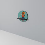 PUMPKIN BASEBALL Round Art Shelf In Black Finish