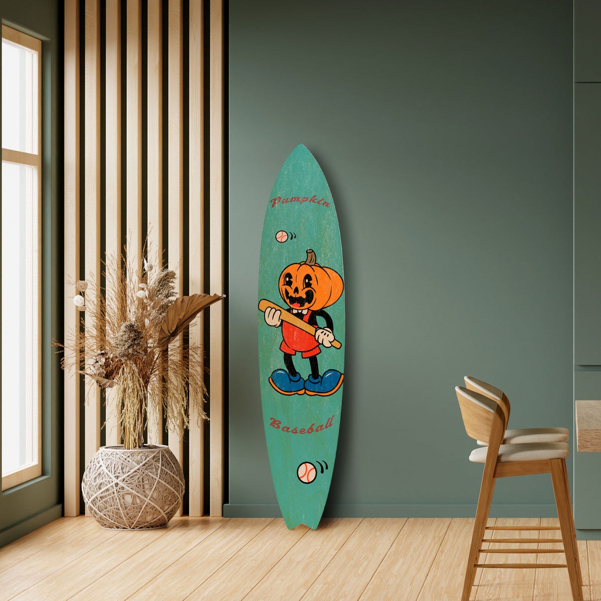 PUMPKIN BASEBALL Panel decorativo de tabla de surf