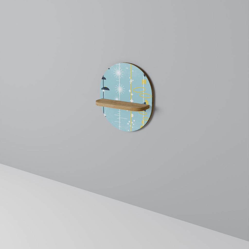 CAMINOS A LA FELICIDAD Estantería de arte ovalada con efecto roble