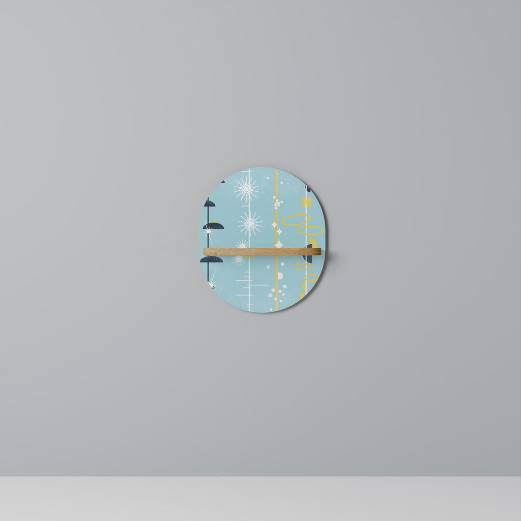 CAMINOS A LA FELICIDAD Estantería de arte ovalada con efecto roble