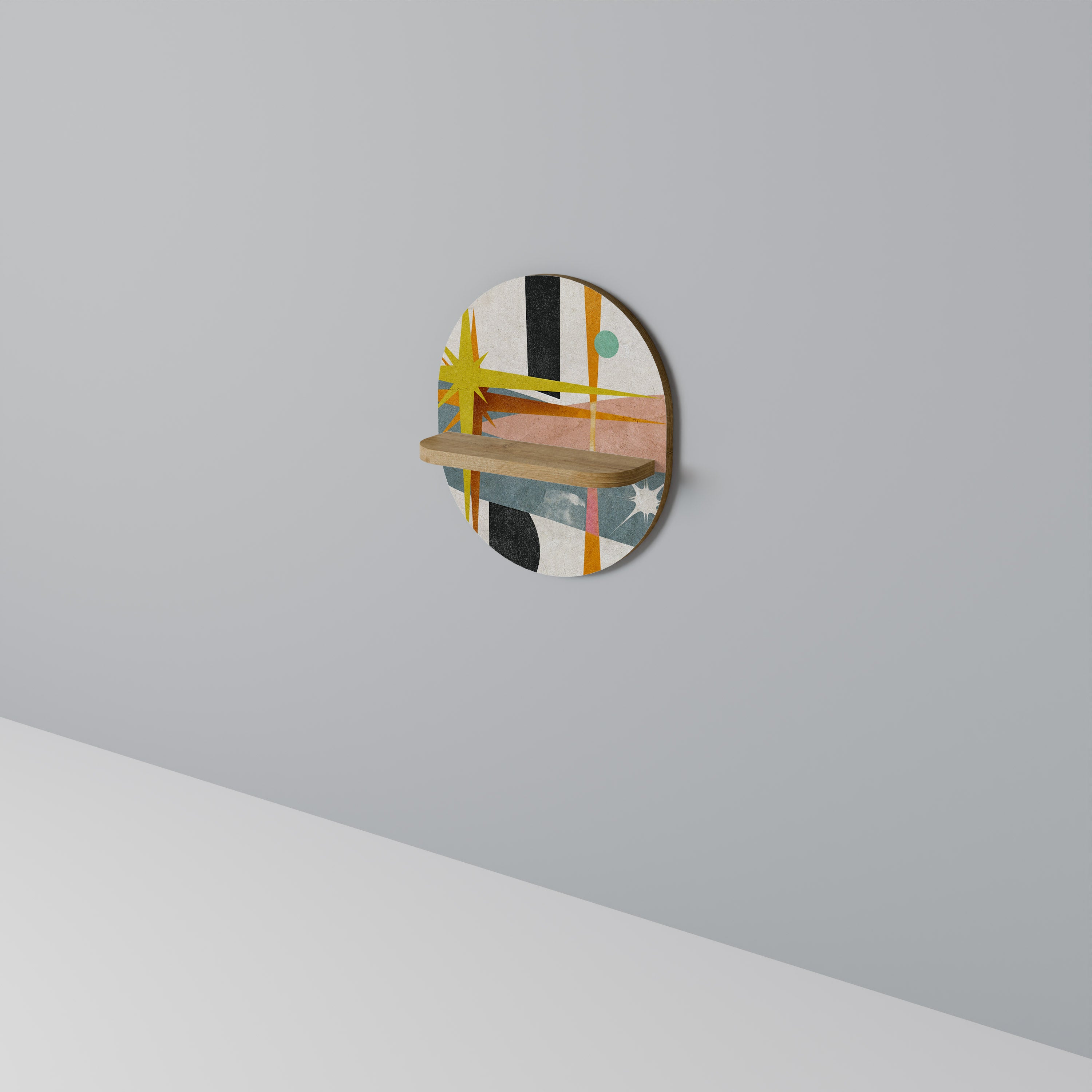 Estantería de arte ovalada INTERSTELLAR VIBES con efecto roble