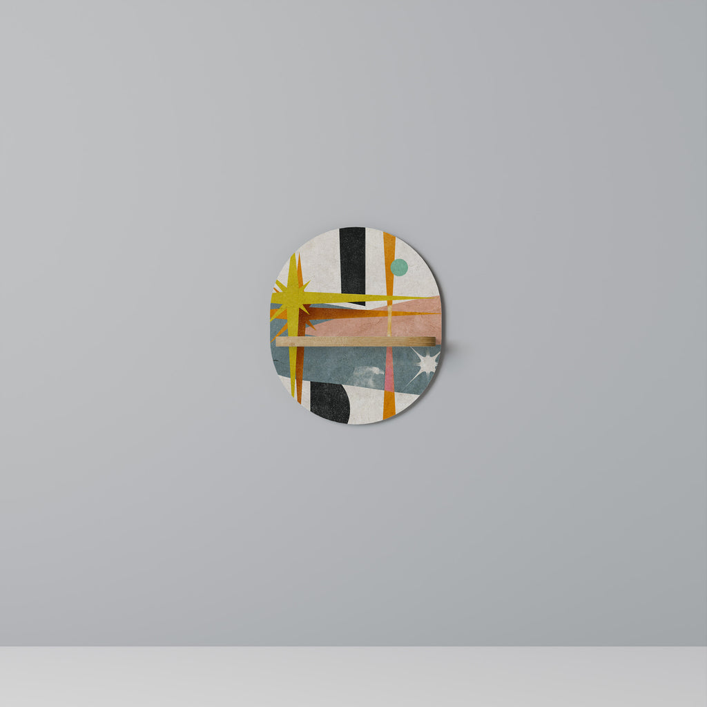 Estantería de arte ovalada INTERSTELLAR VIBES con efecto roble