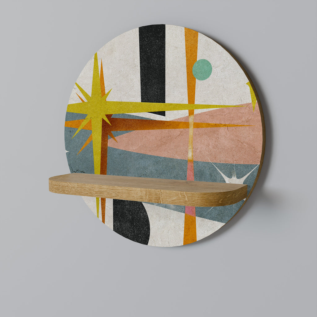 Estantería artística redonda INTERSTELLAR VIBES con efecto roble