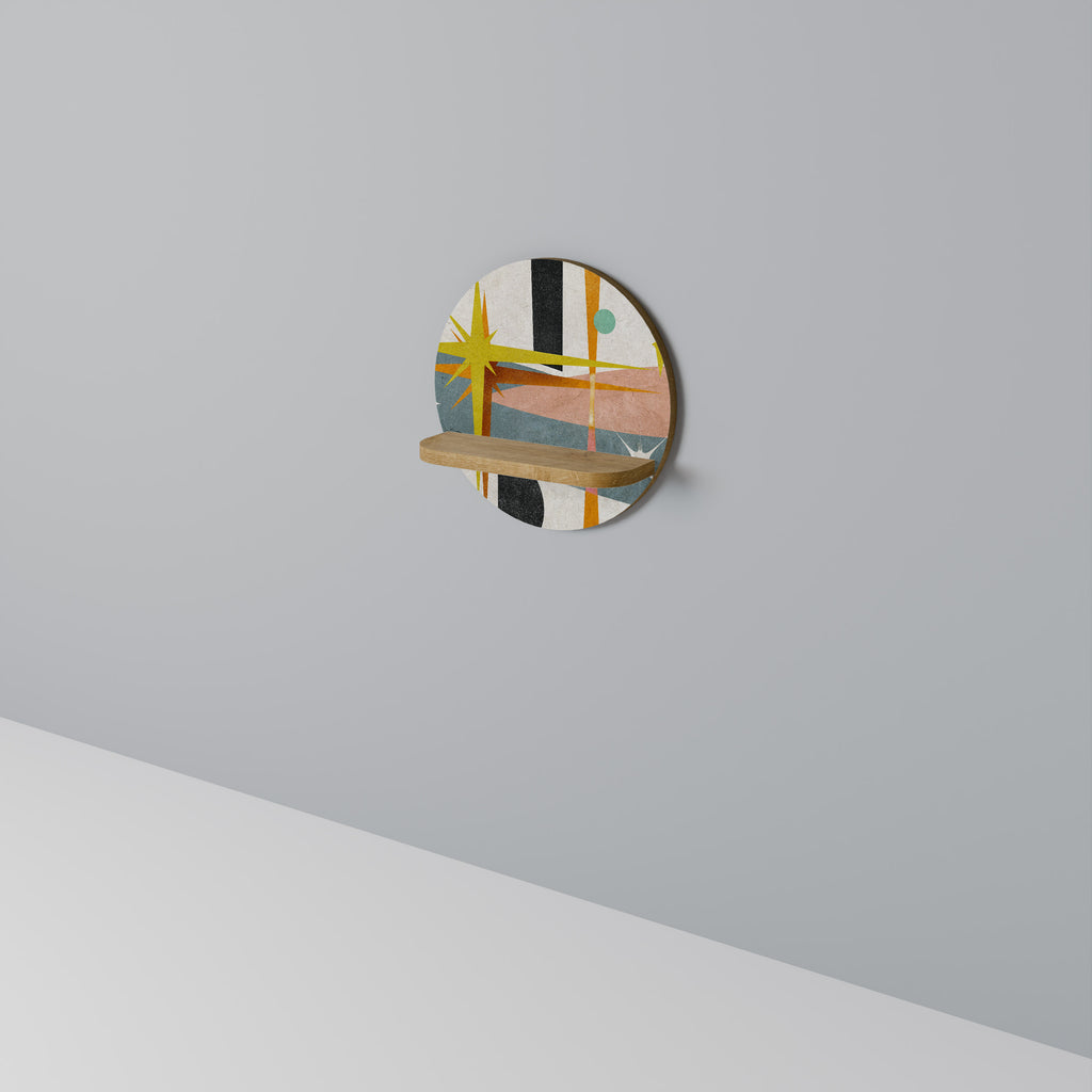 Estantería artística redonda INTERSTELLAR VIBES con efecto roble