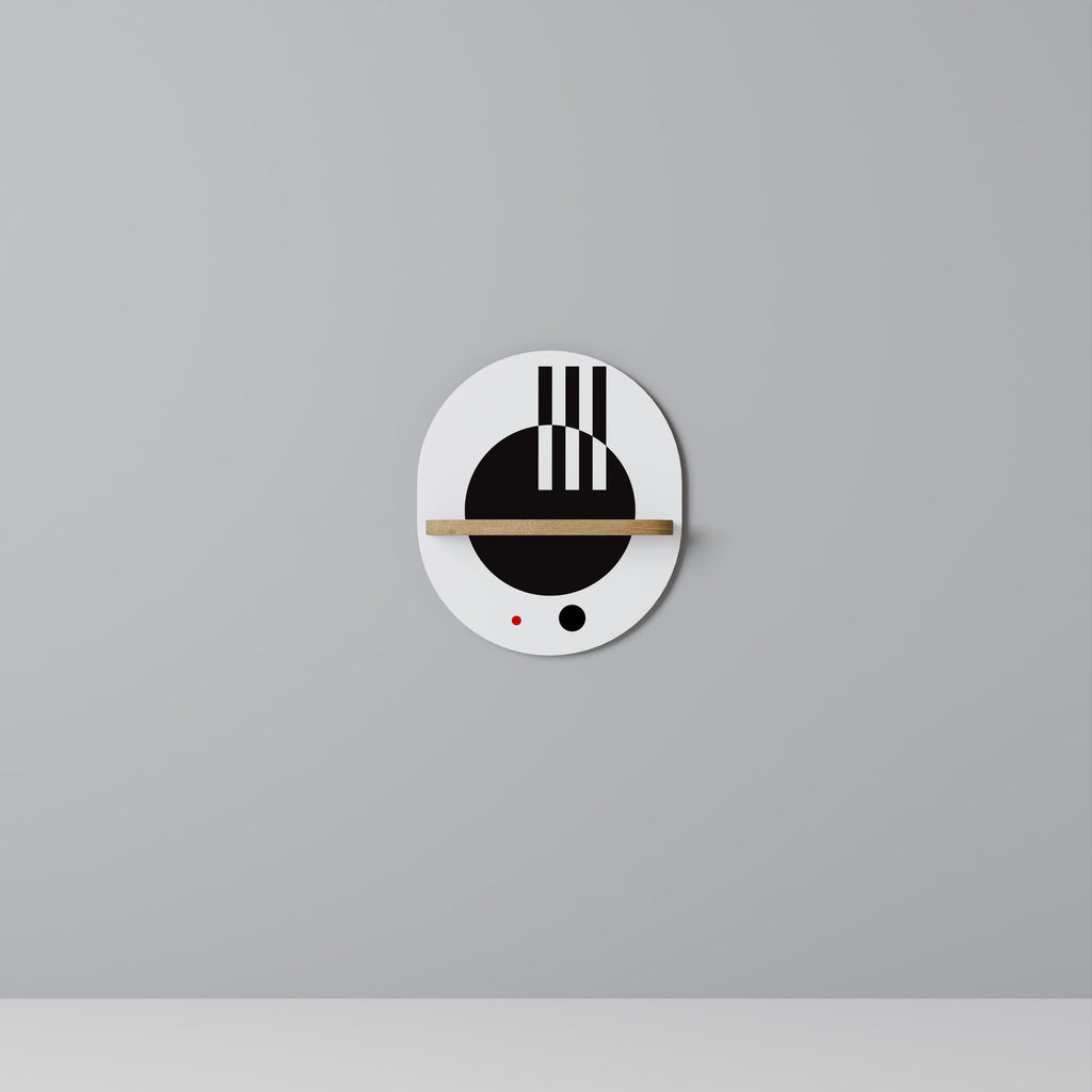 Estantería de arte ovalada efecto roble COMBINACIÓN BLANCO Y NEGRO