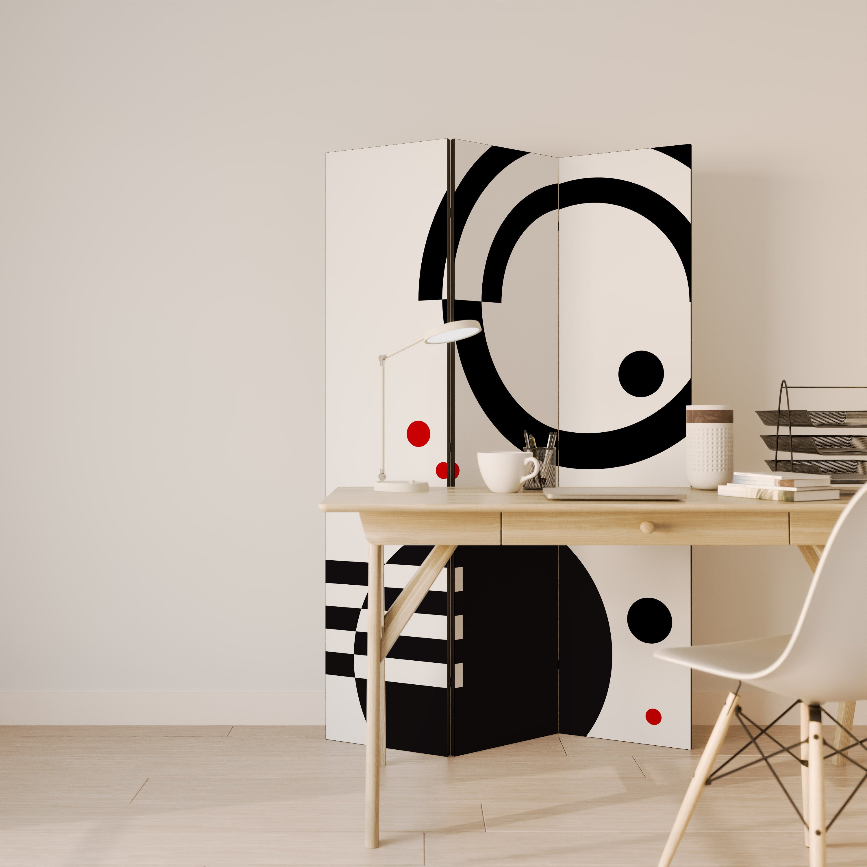 Biombo decorativo de 3 paneles COMBINACIÓN BLANCO Y NEGRO