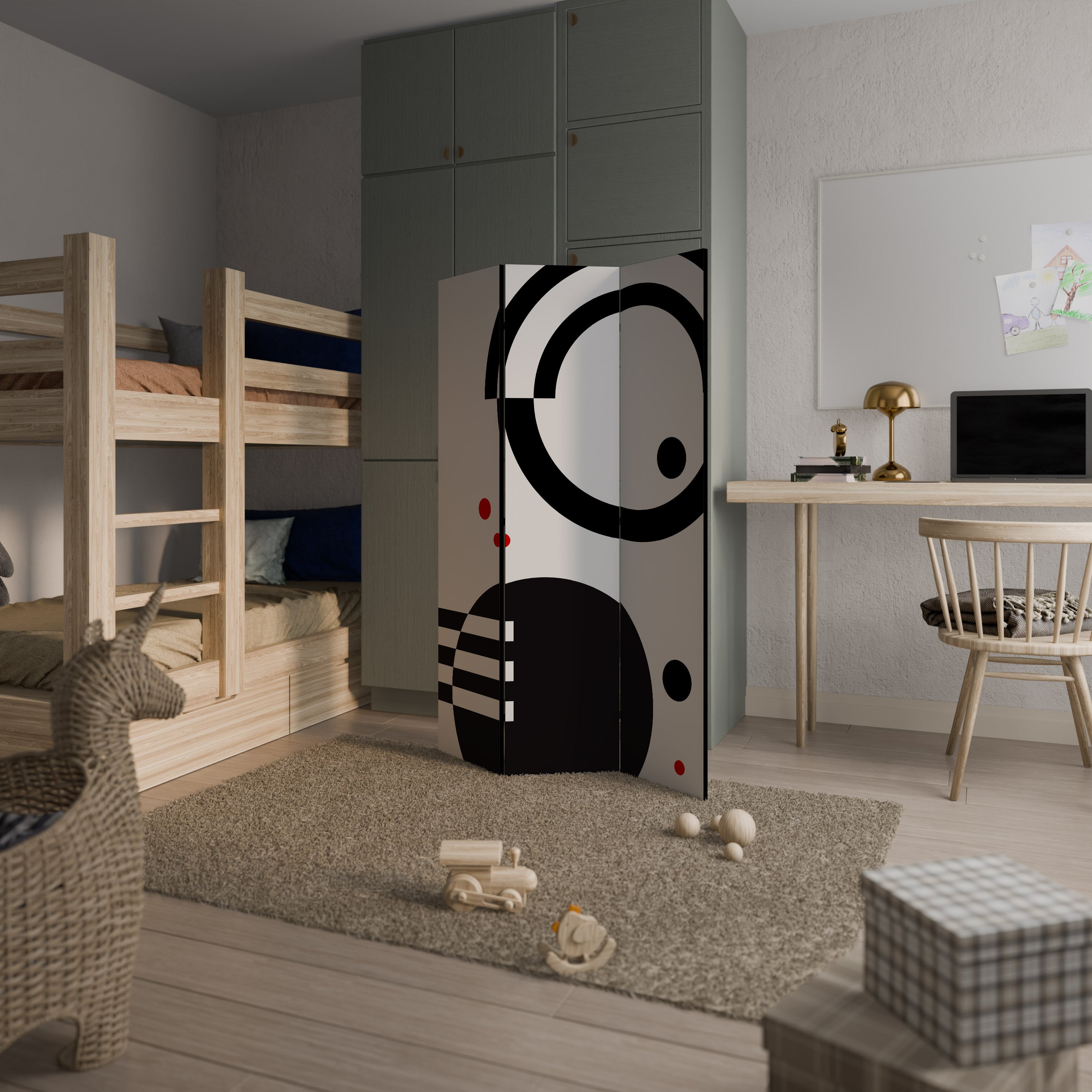 Biombo decorativo de 3 paneles COMBINACIÓN BLANCO Y NEGRO