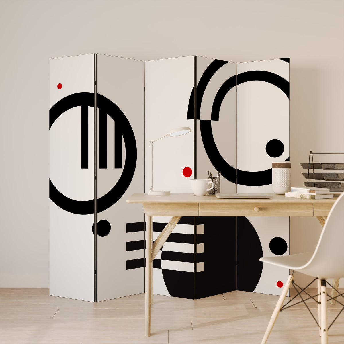 BLACK AND WHITE COMBINATION Biombo de 5 paneles