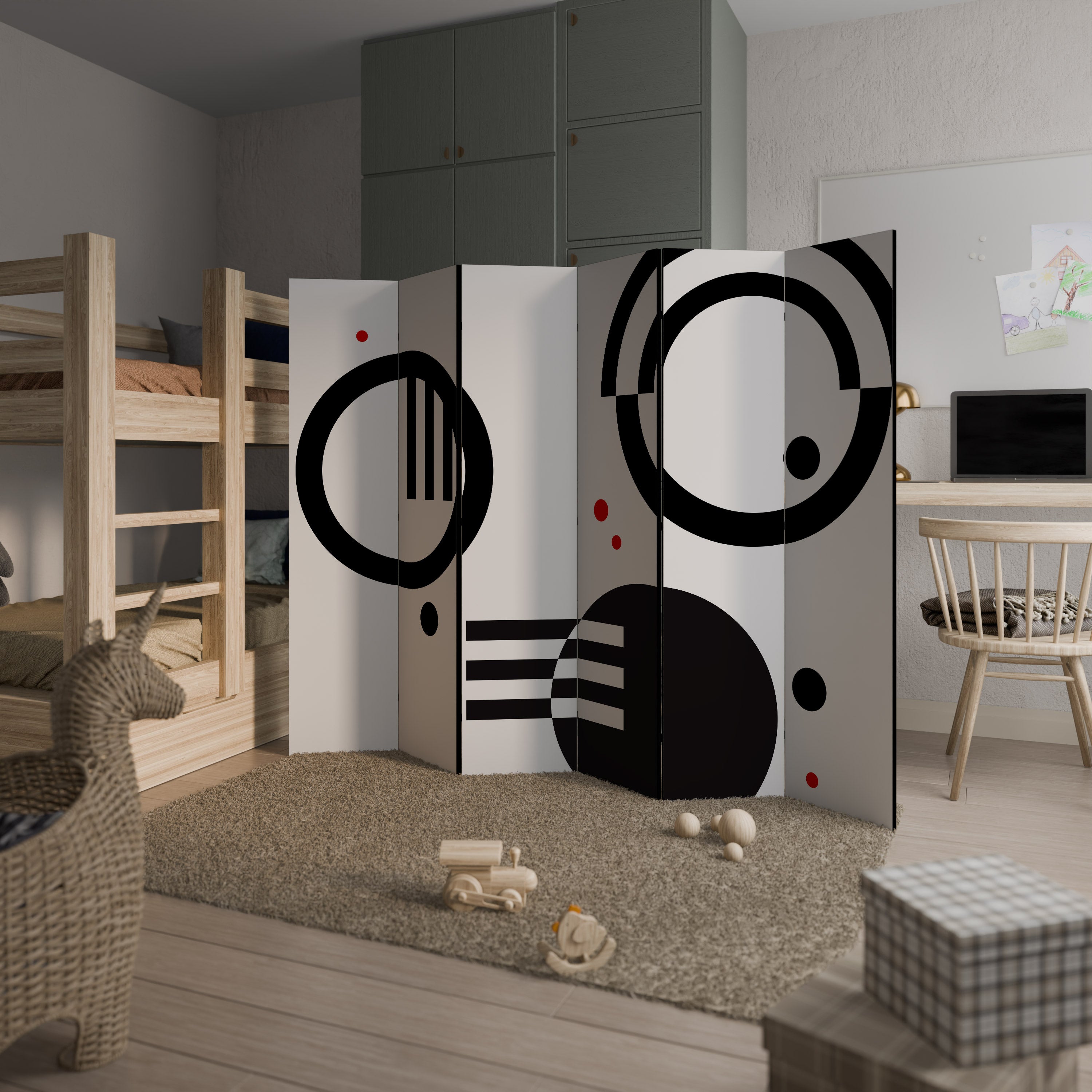 BLACK AND WHITE COMBINATION Decorative 6-Panel Room Divider