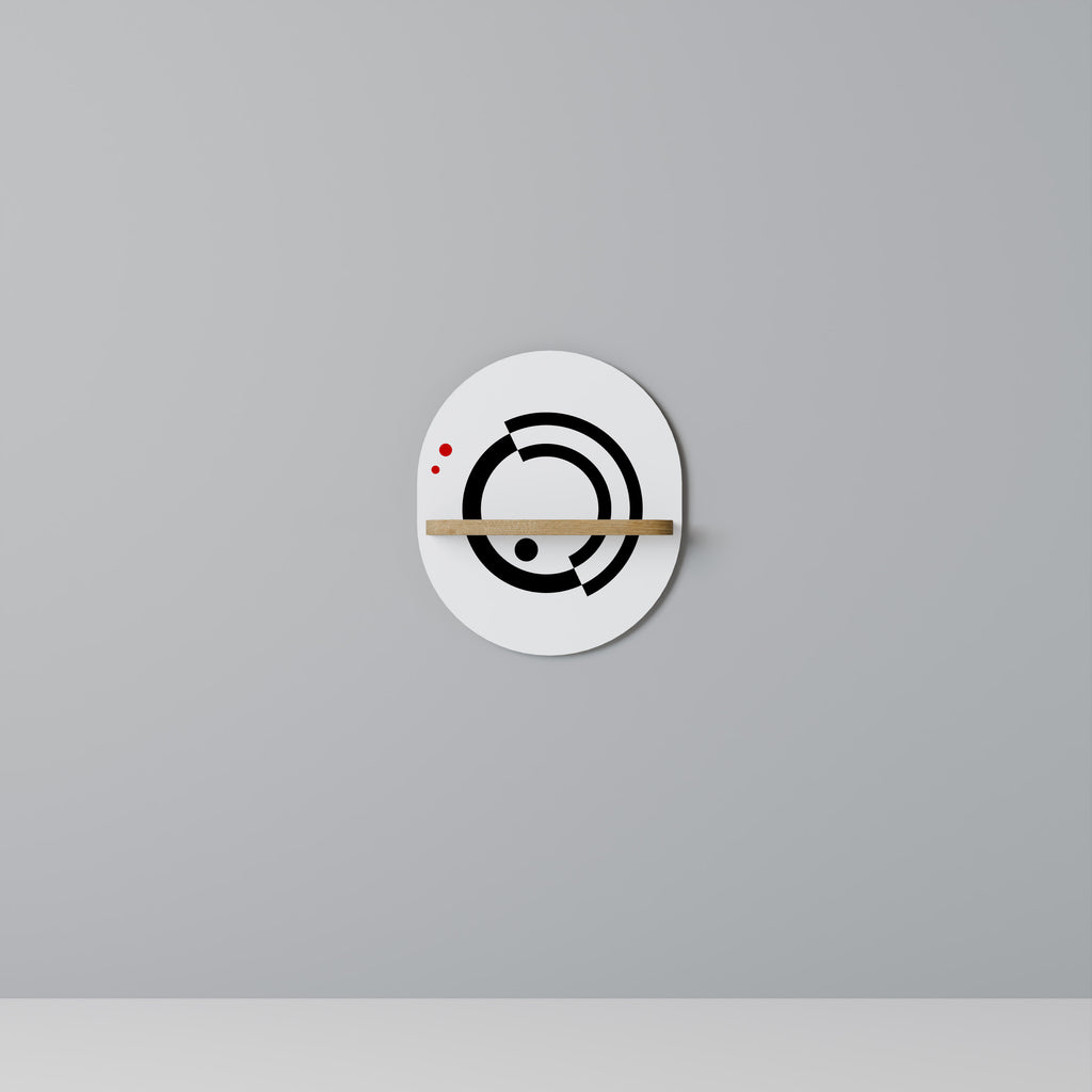 Estantería de arte ovalada ORBITAL FLOW con efecto roble