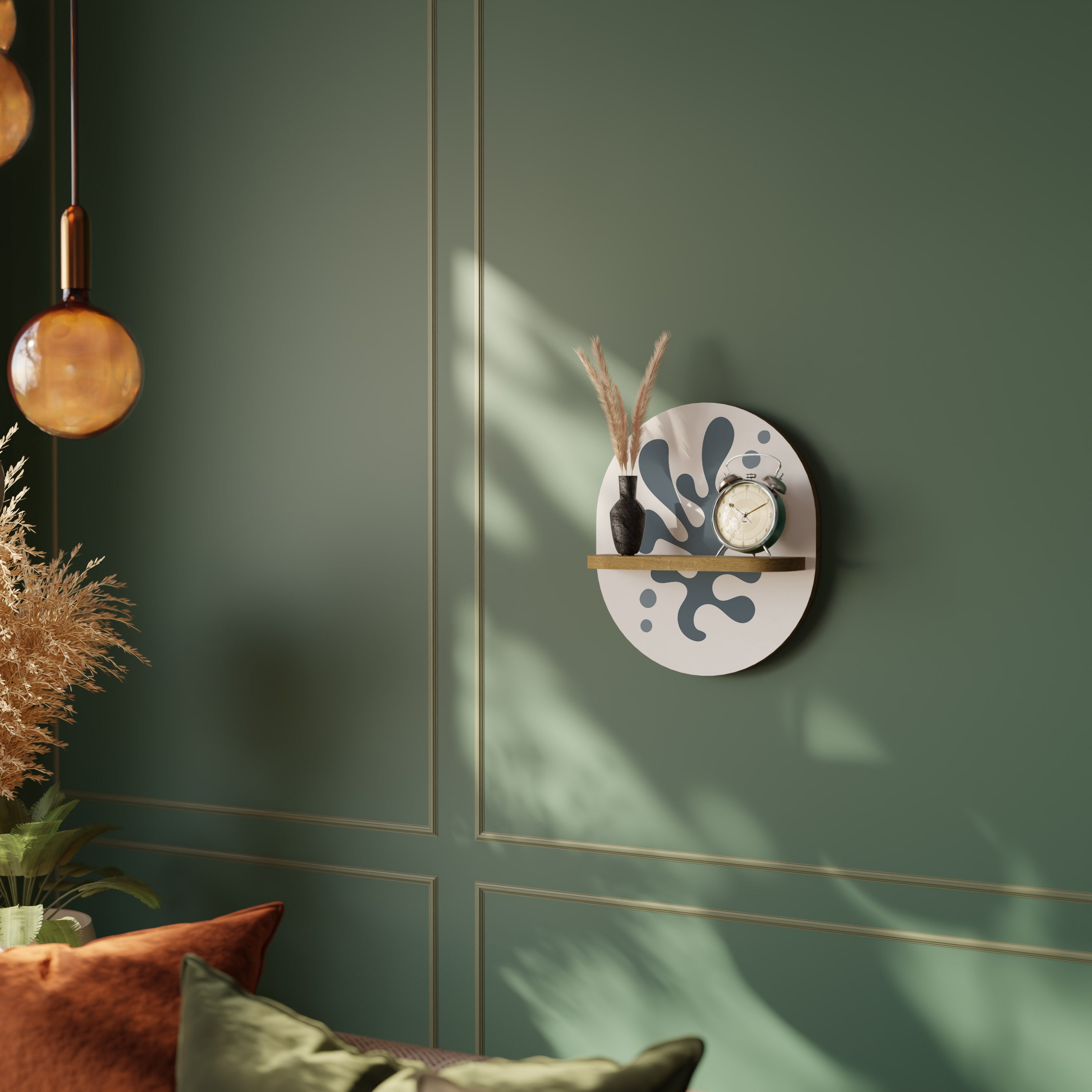 Estantería de arte ovalada WONDERLAND VEGETATION con efecto roble