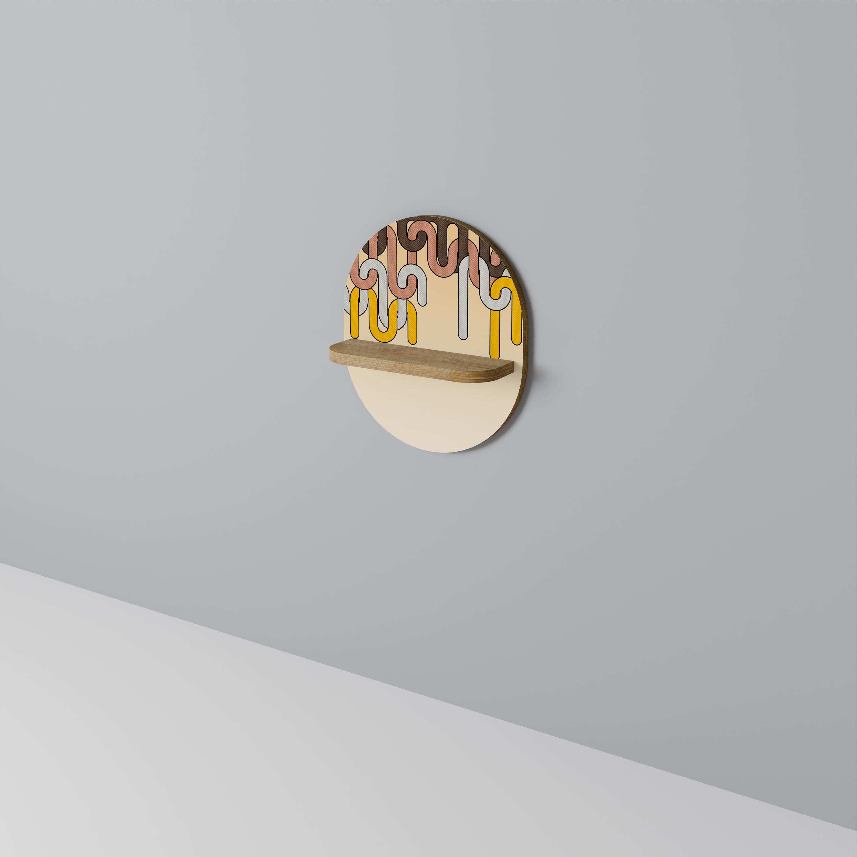 Estantería de arte ovalada COLORFUL STRINGS con efecto roble