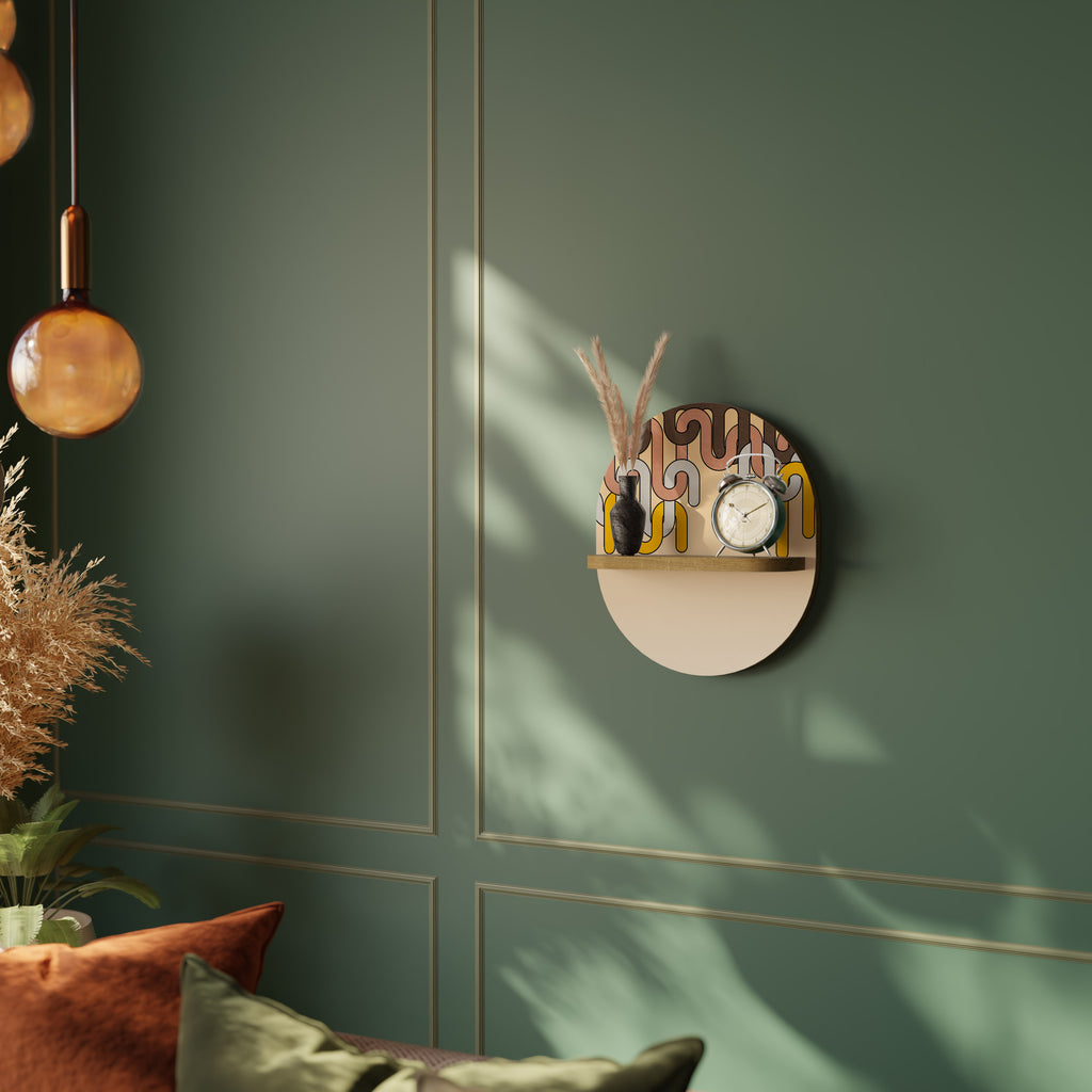 Estantería de arte ovalada COLORFUL STRINGS con efecto roble