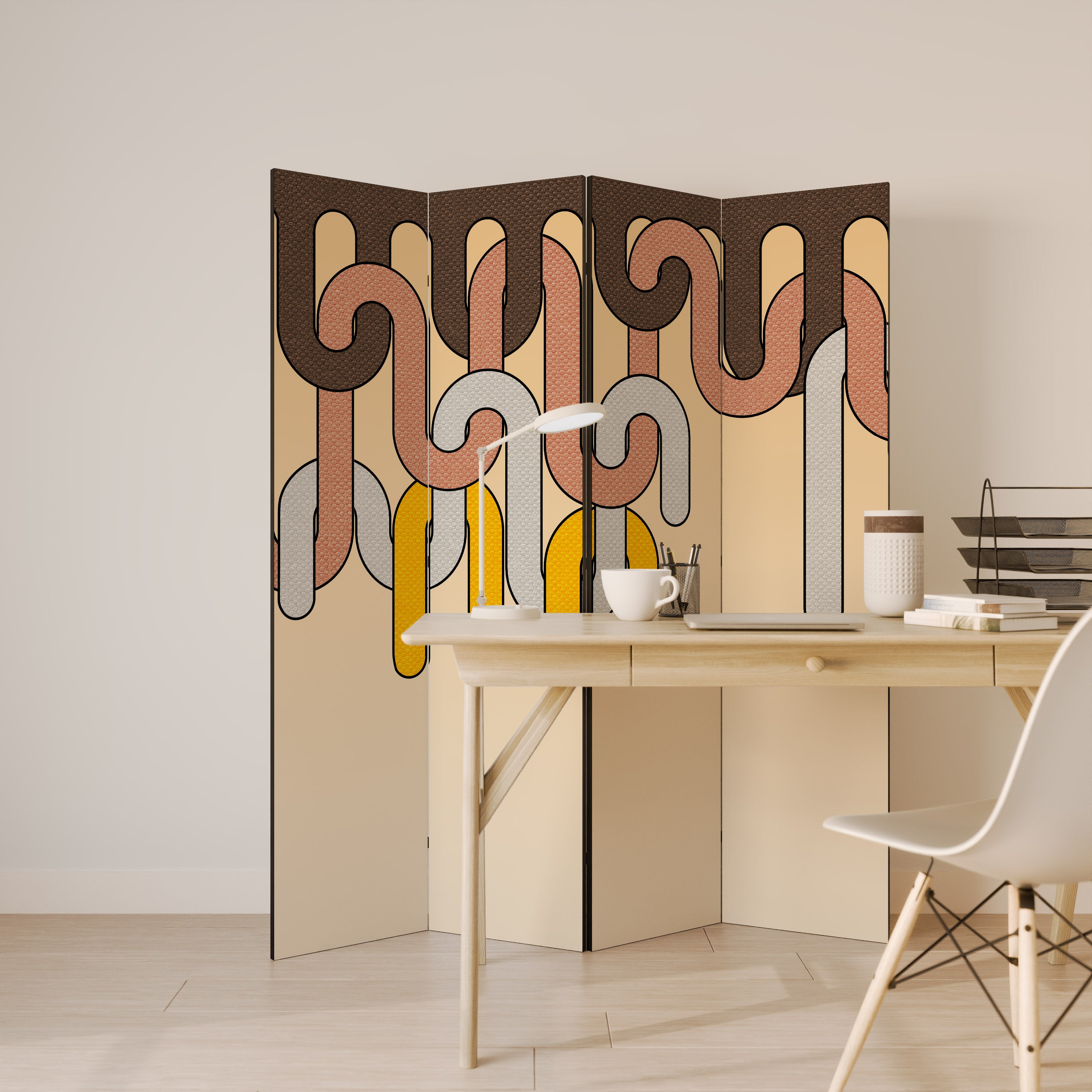 COLORFUL STRINGS Biombo de 4 paneles