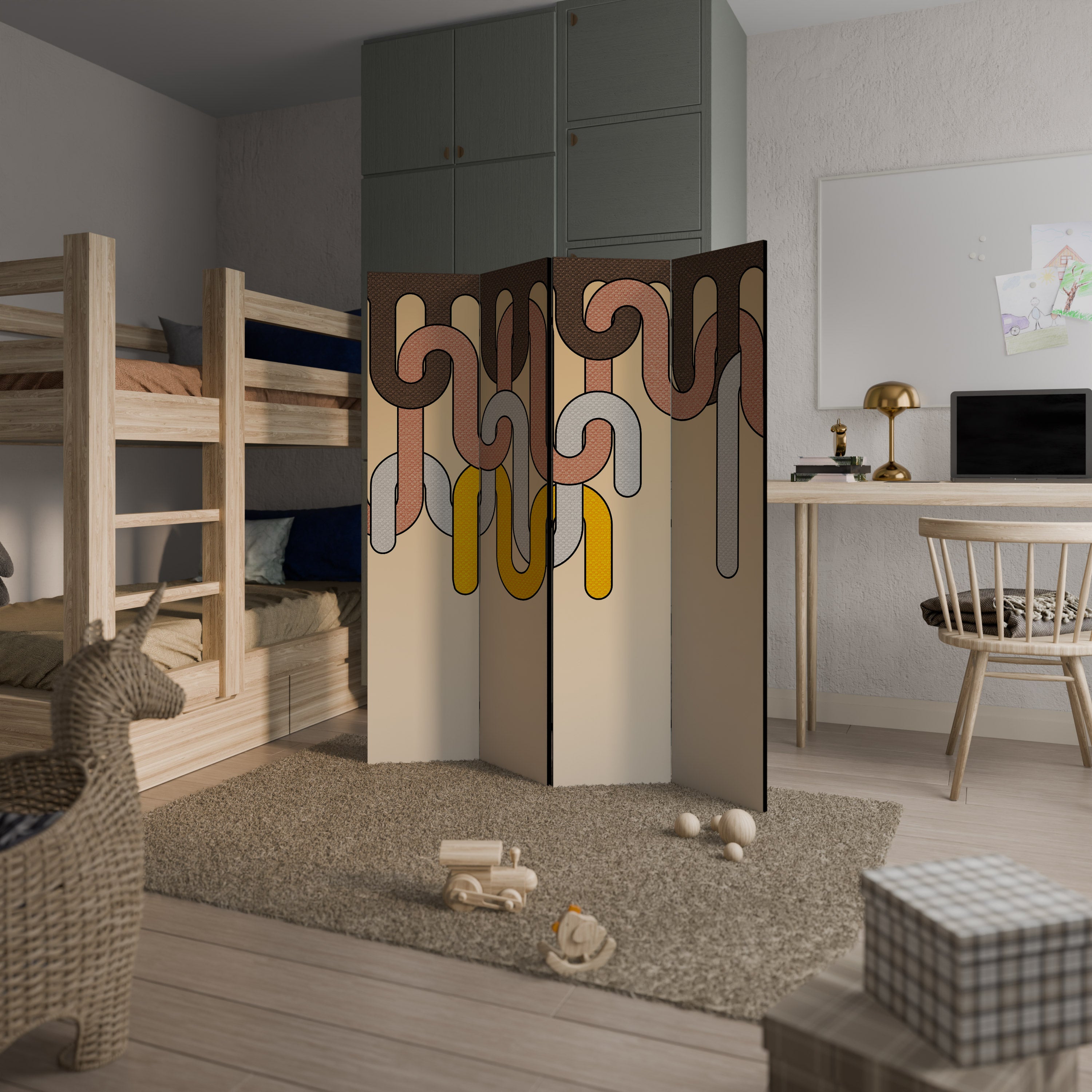 COLORFUL STRINGS Decorative 4-Panel Room Divider