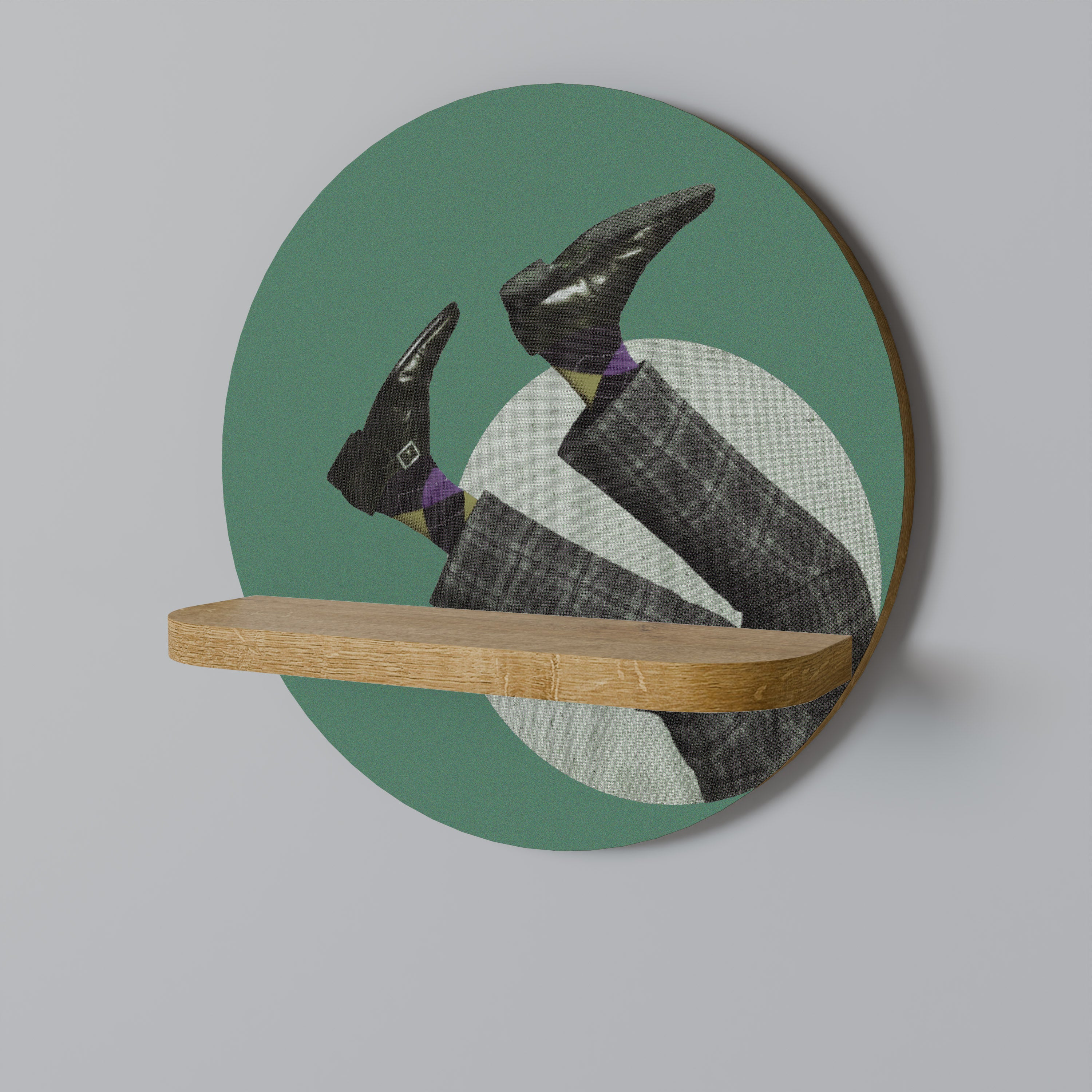 Estantería de arte redonda FALL OF MAN con efecto roble