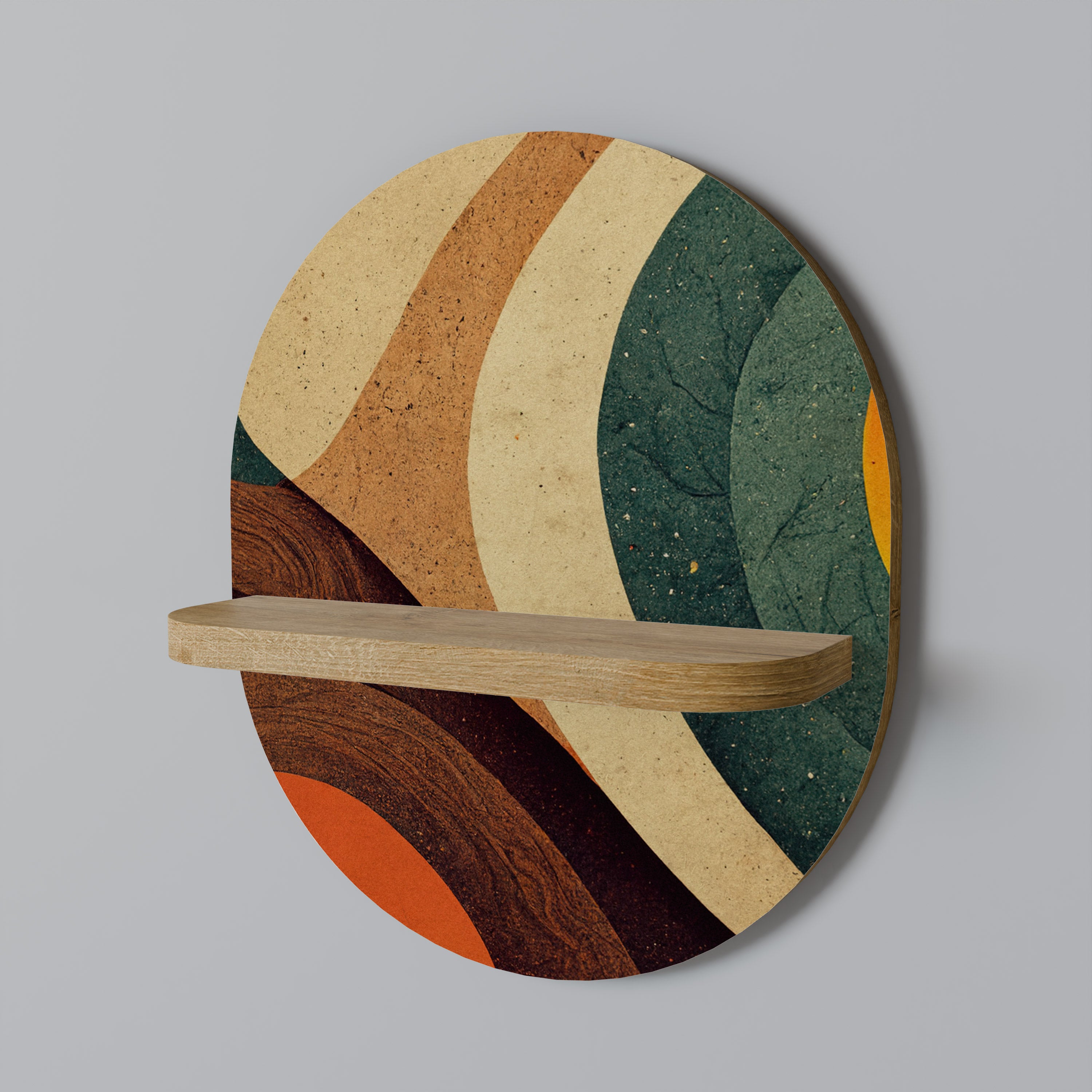 Estantería de arte ovalada COLORFUL STRANDS con efecto roble