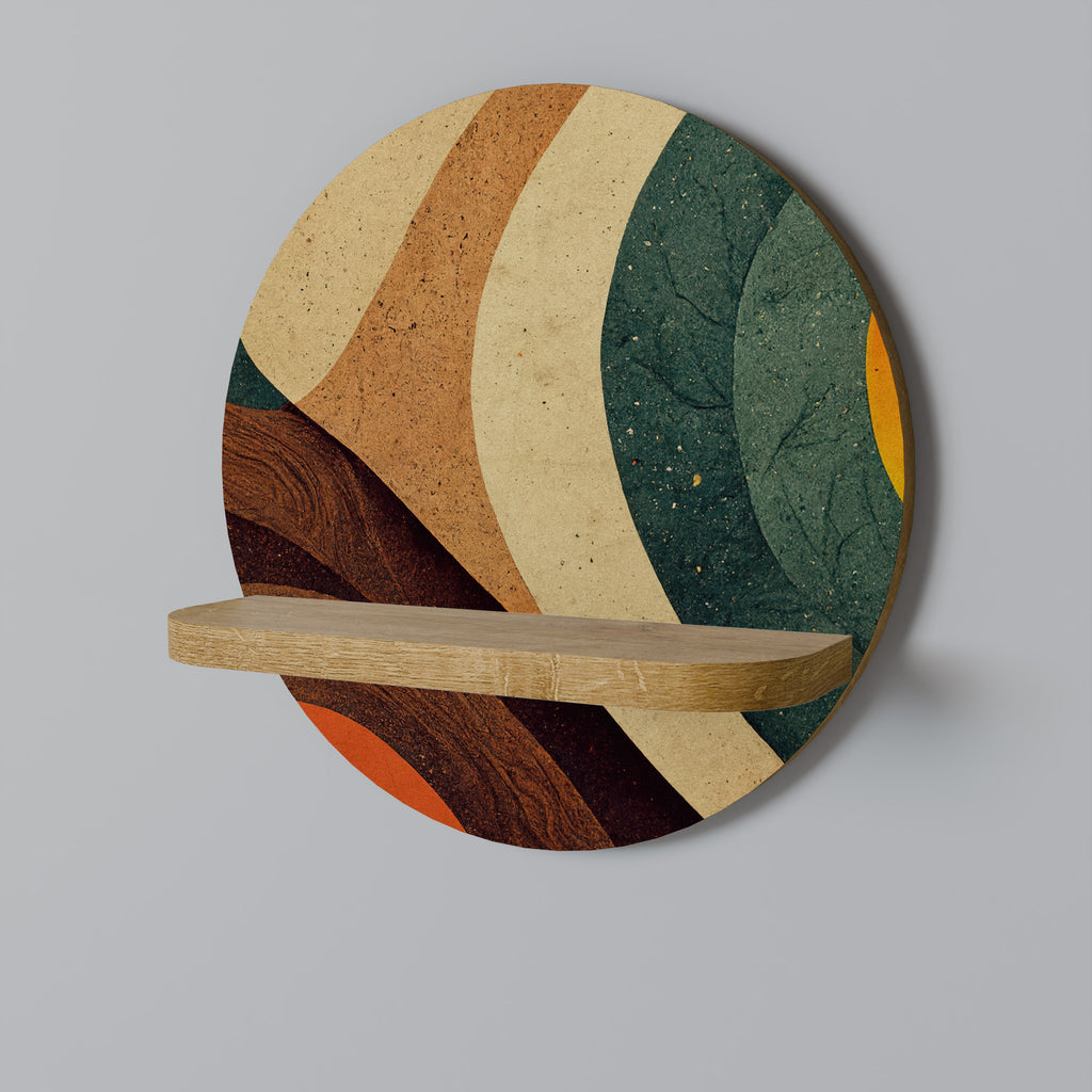 Estantería de arte redonda COLORFUL STRANDS con efecto roble