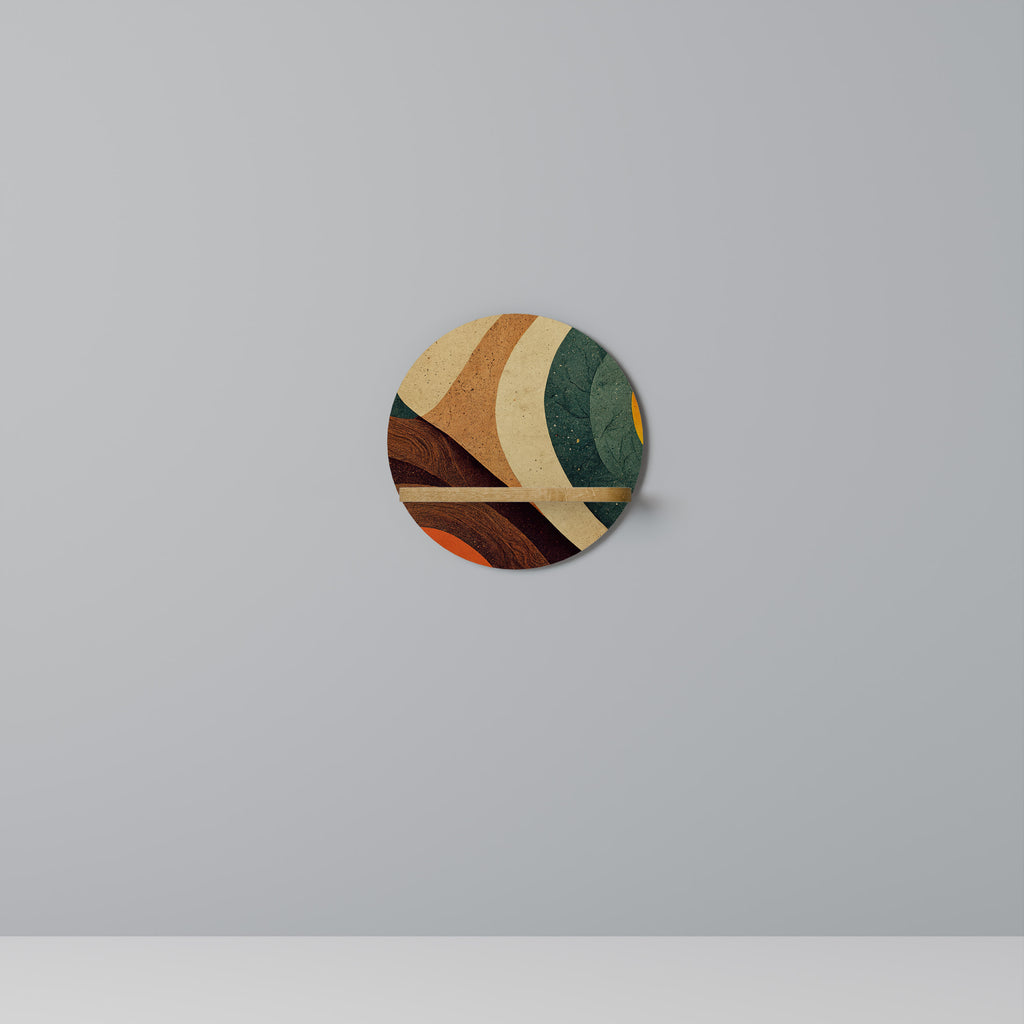 Estantería de arte redonda COLORFUL STRANDS con efecto roble