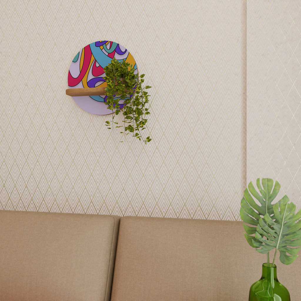 Estantería de arte redonda COLOR STREAM con efecto roble