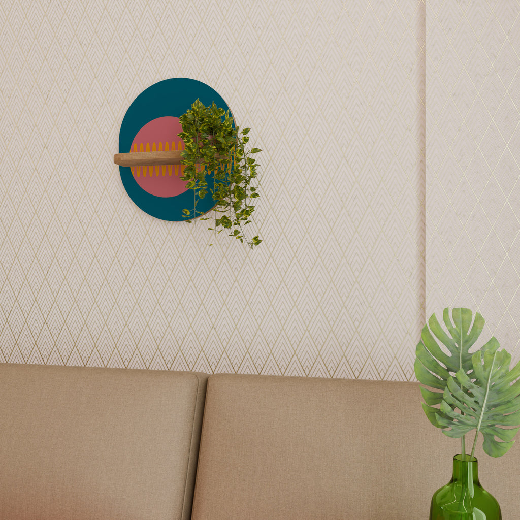 FUENTE DE SONIDO Estantería de arte ovalada con efecto roble