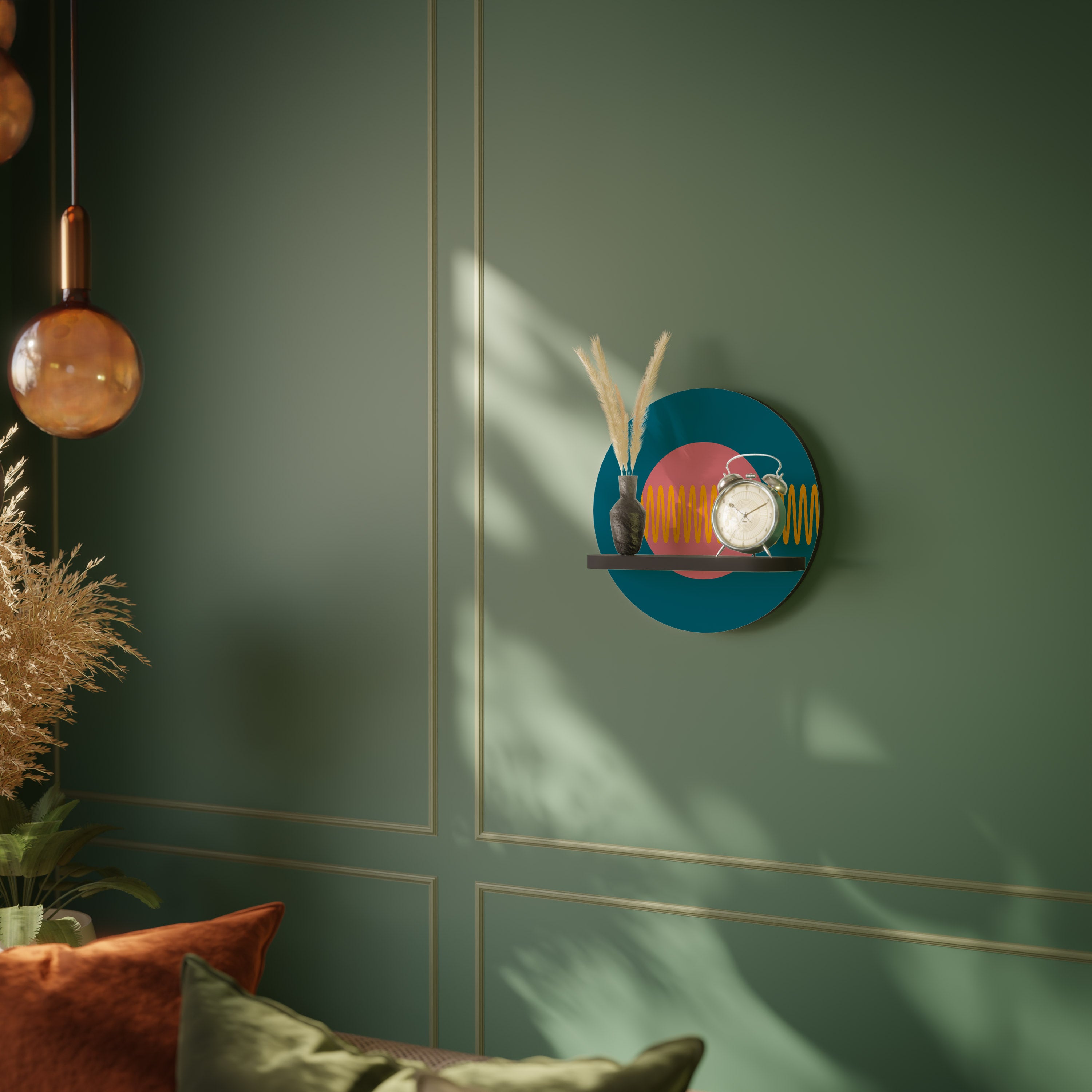 FUENTE DE SONIDO Estantería de arte redonda con acabado negro