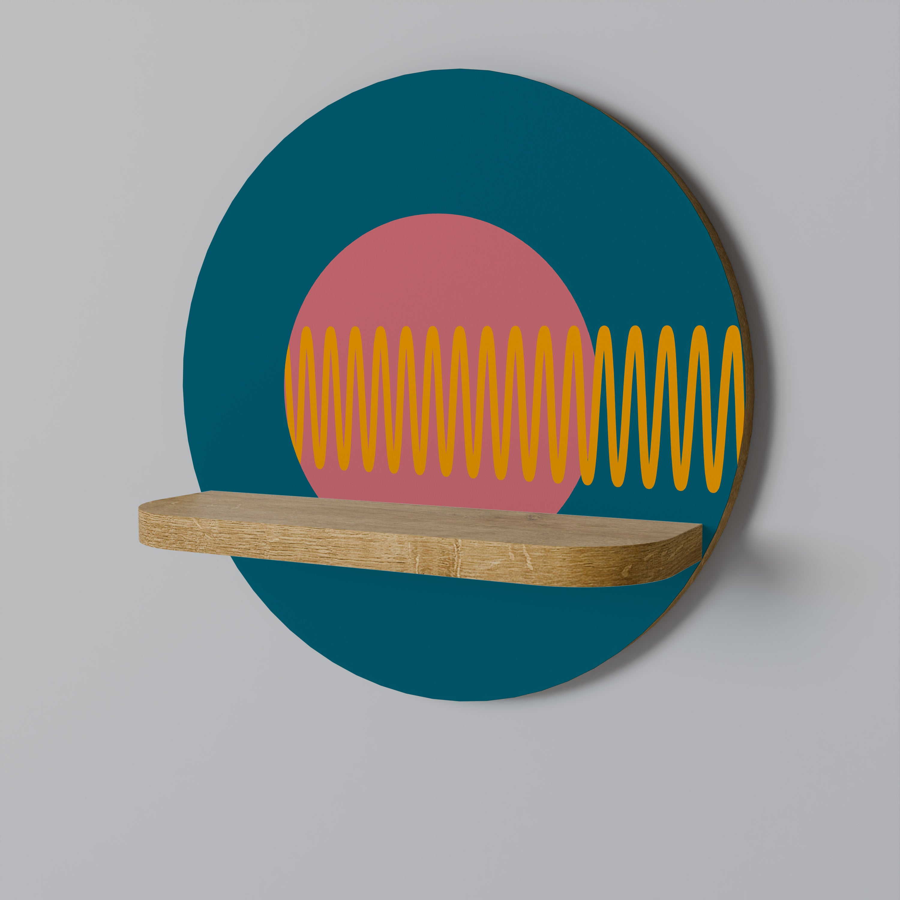 FUENTE DE SONIDO Estantería de arte redonda con efecto roble