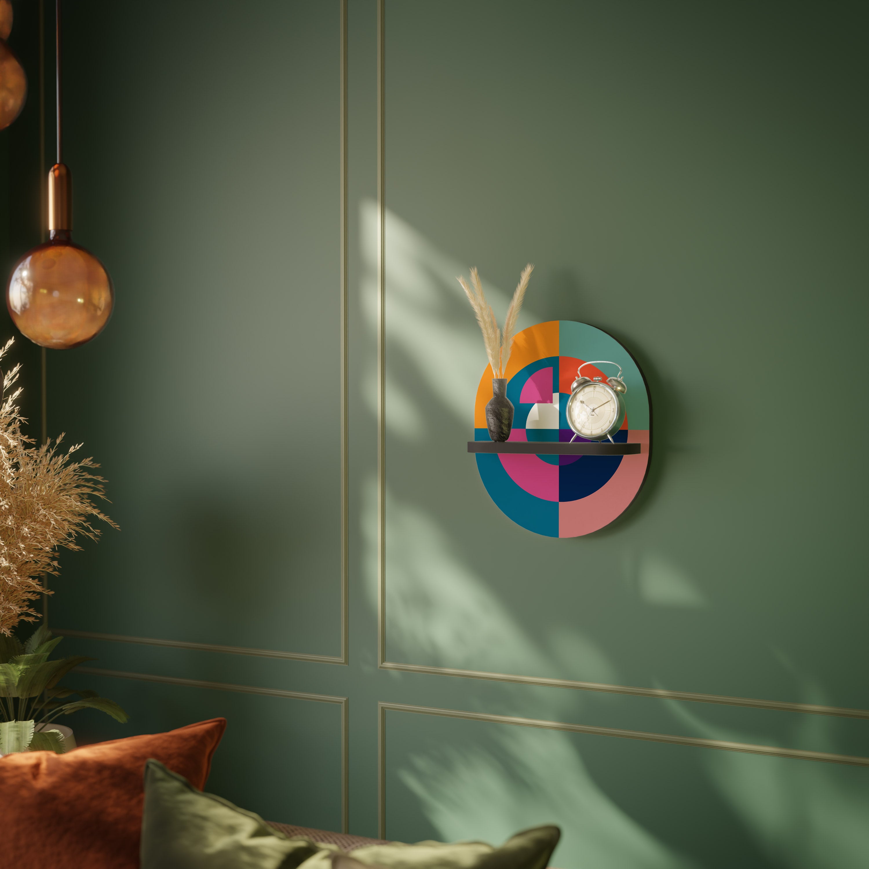 CREANDO JUNTOS Estantería de arte ovalada con acabado negro