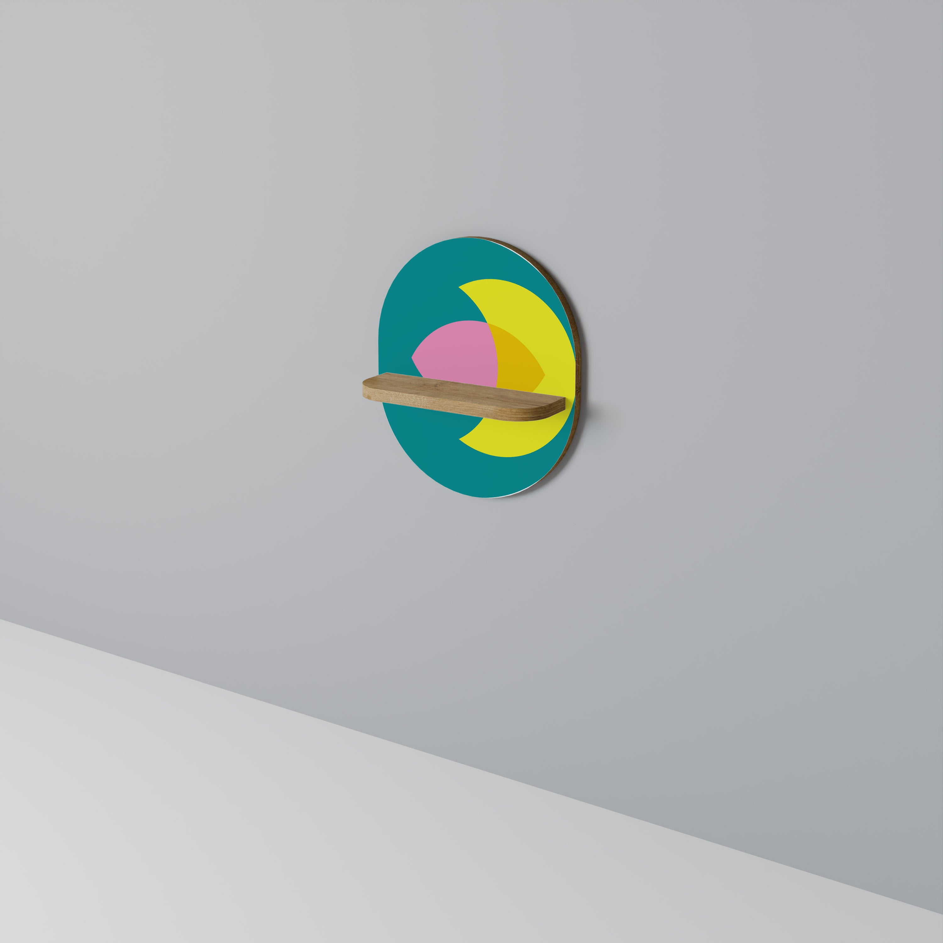 APOYO ESPIRITUAL Estantería de arte ovalada con efecto roble