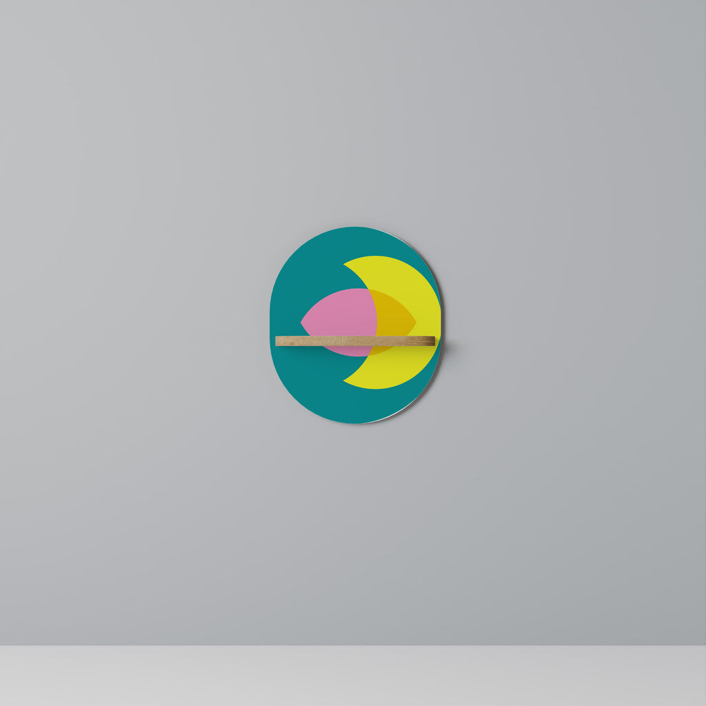 APOYO ESPIRITUAL Estantería de arte ovalada con efecto roble