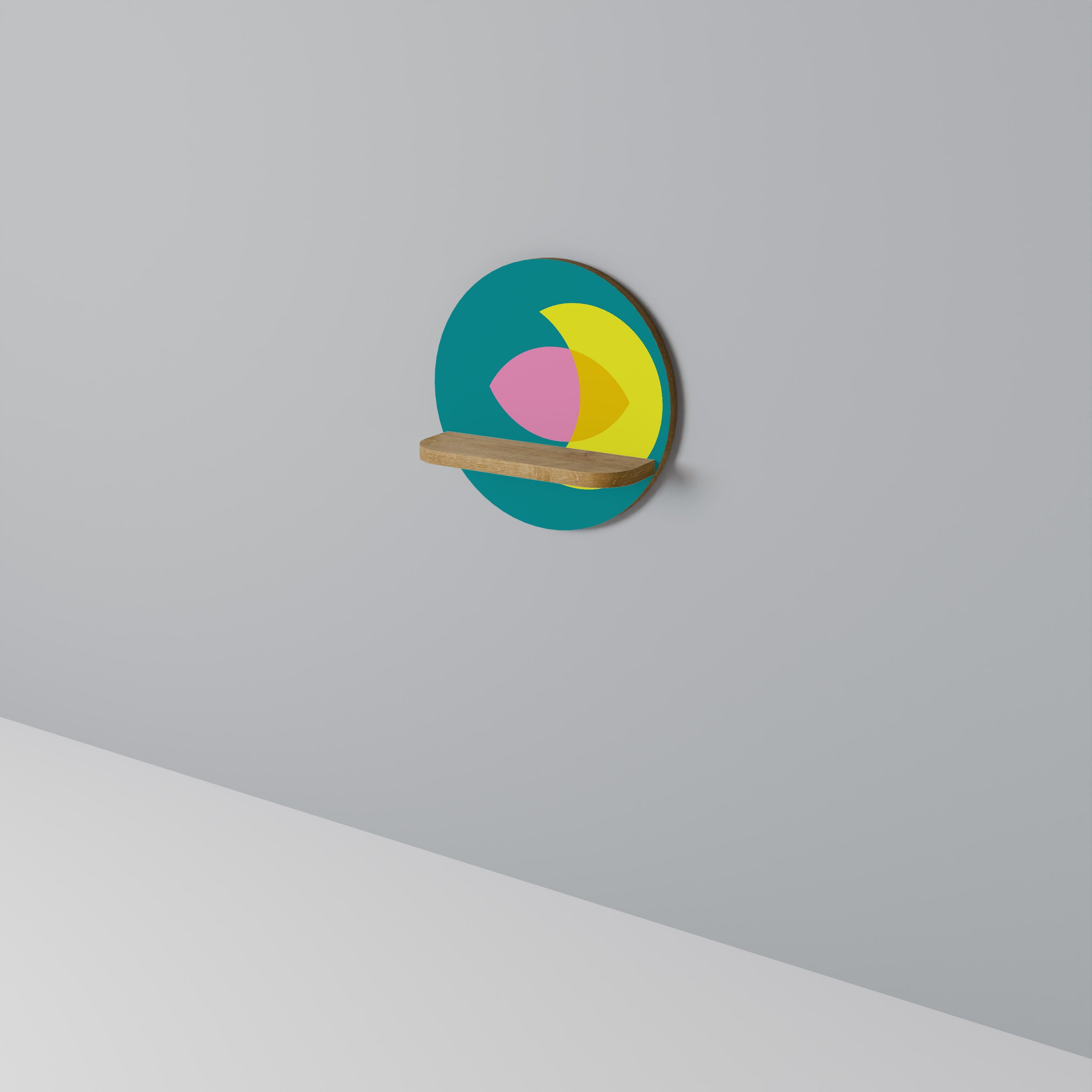 APOYO ESPIRITUAL Estantería de arte redonda con efecto roble