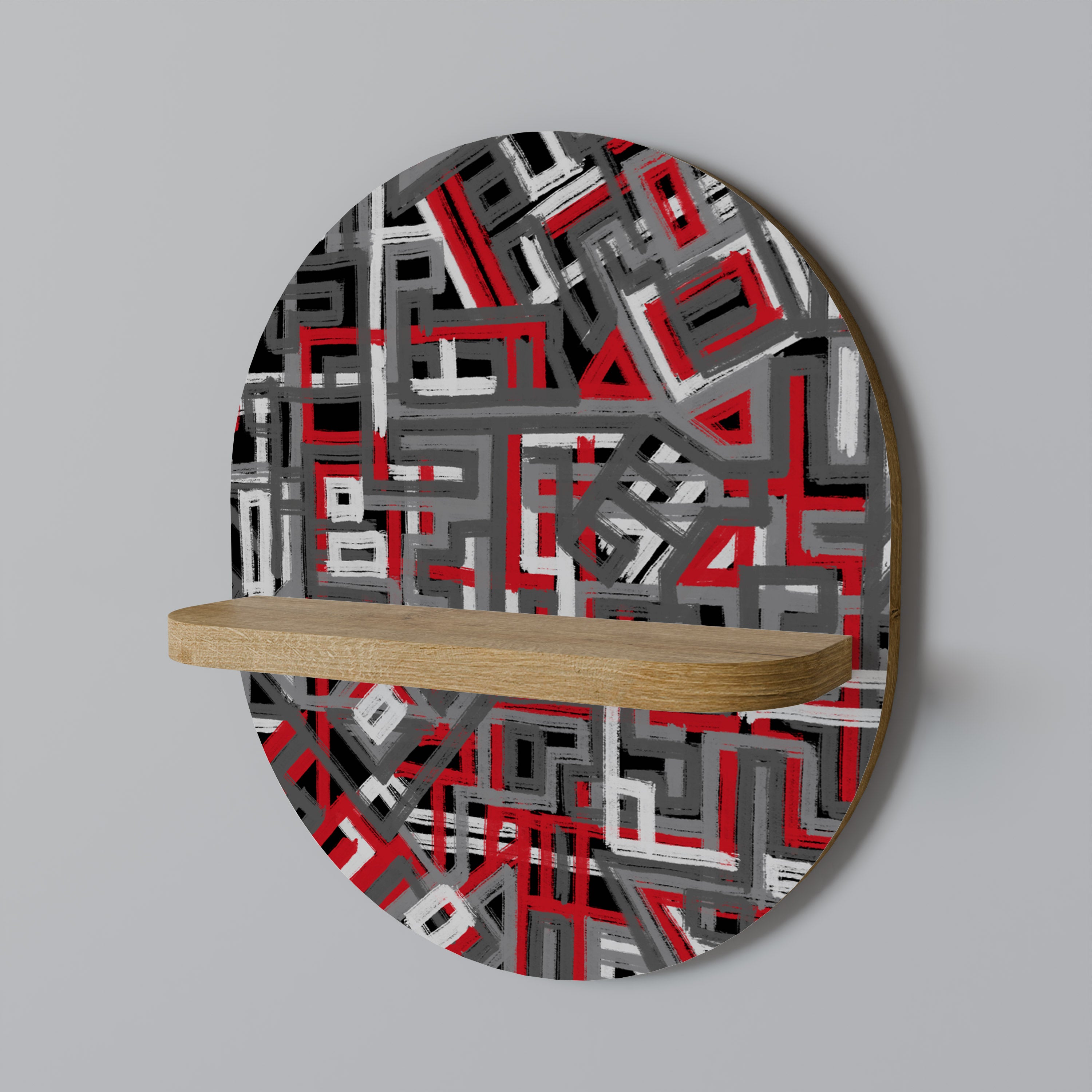 Estantería de arte ovalada BROKEN LINES con efecto roble