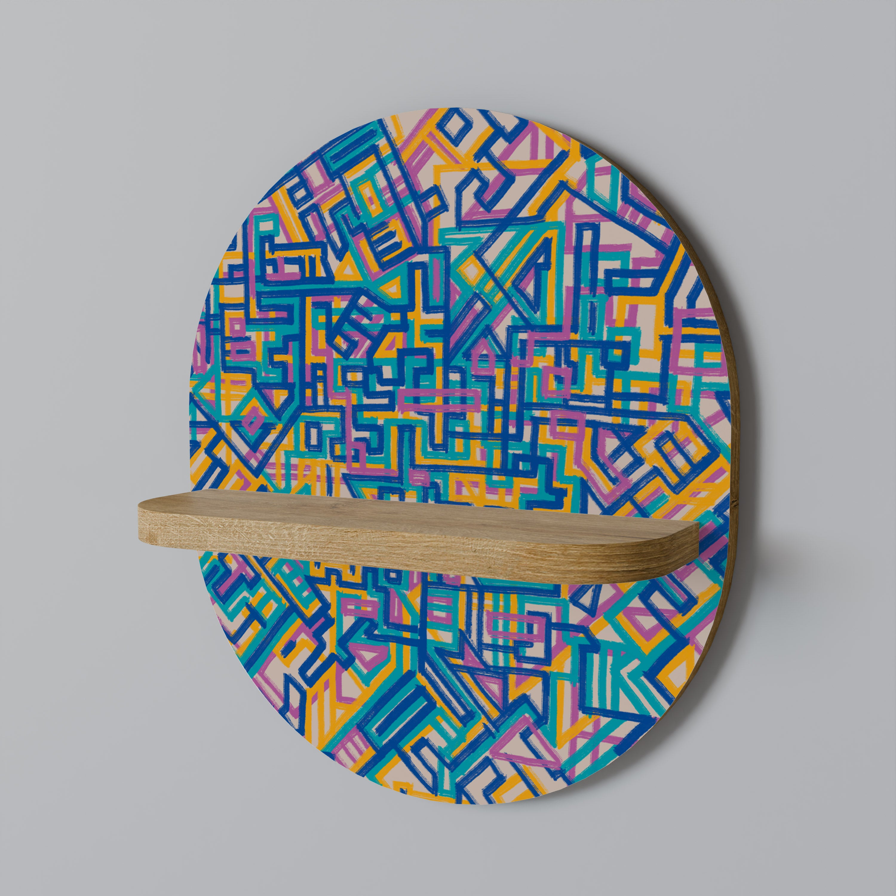 Estantería de arte ovalada MEMORIES MAP con efecto roble