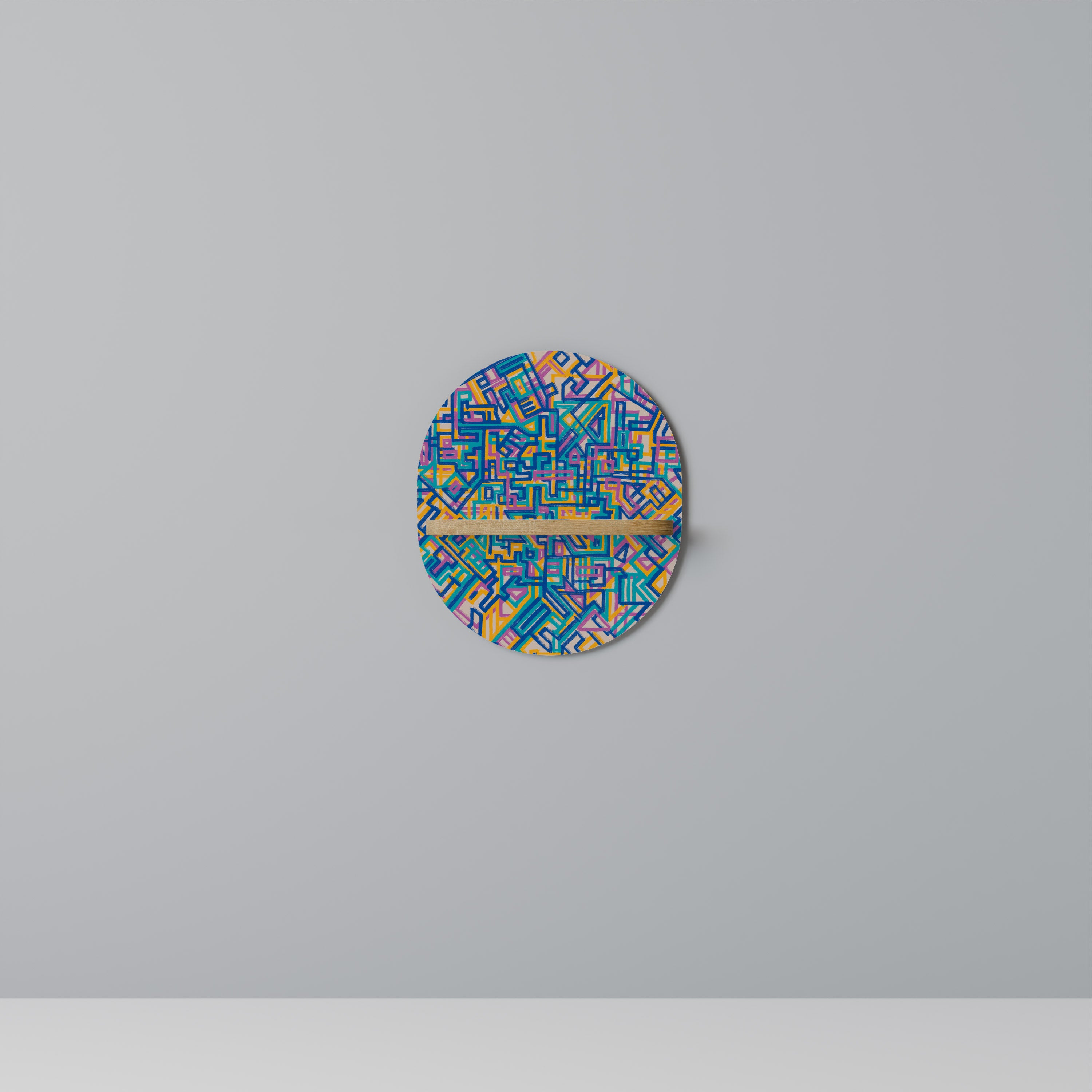 Estantería de arte ovalada MEMORIES MAP con efecto roble