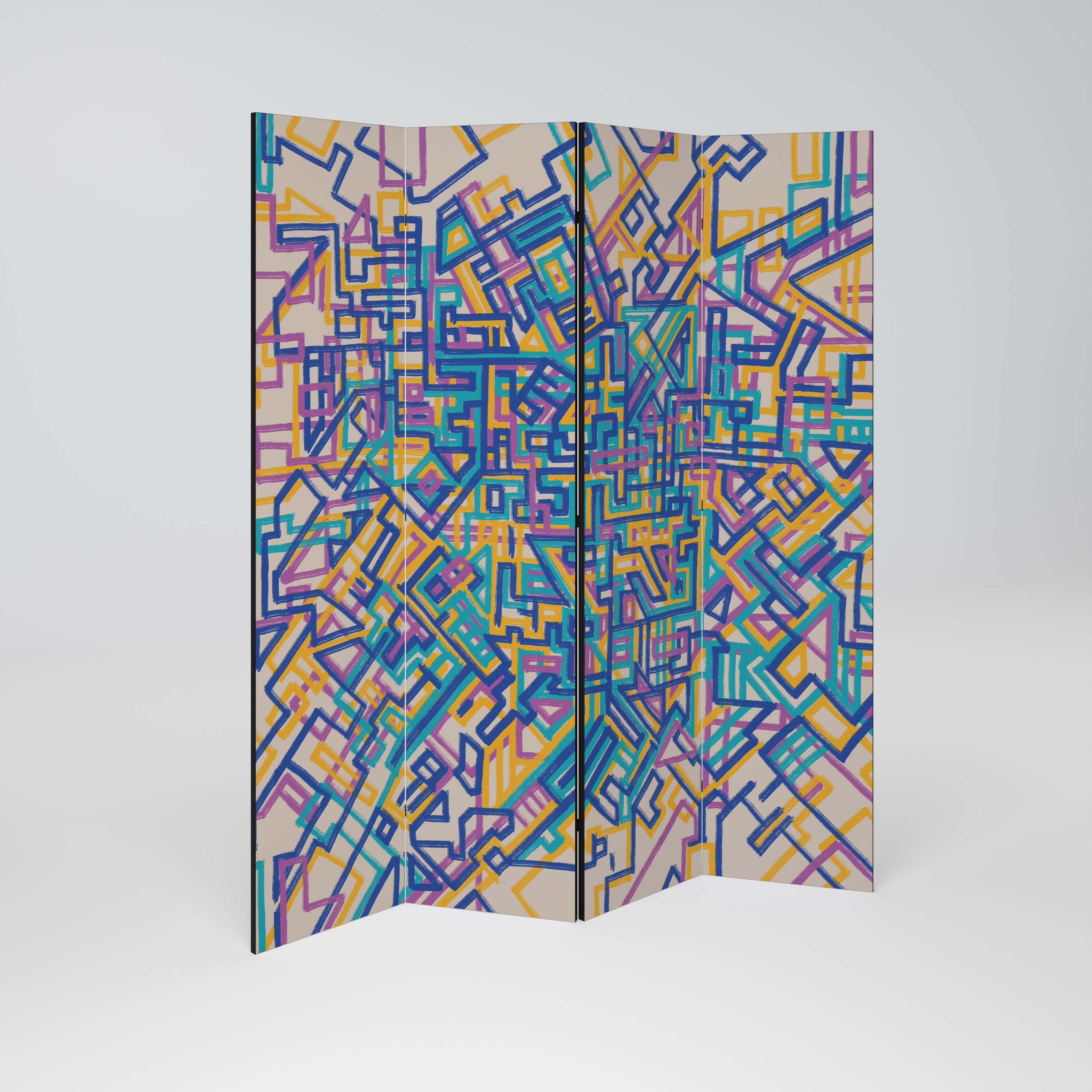 MEMORIES MAP Decorative 4-Panel Room Divider