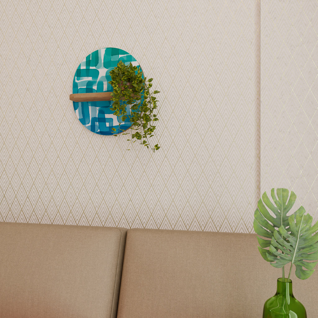 Estantería de arte ovalada con efecto roble RECTÁNGULOS TURQUESA