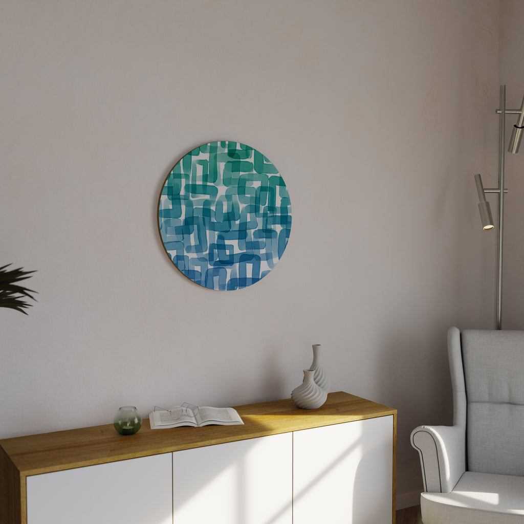 TURQUOISE RECTANGLES Round Wall Art